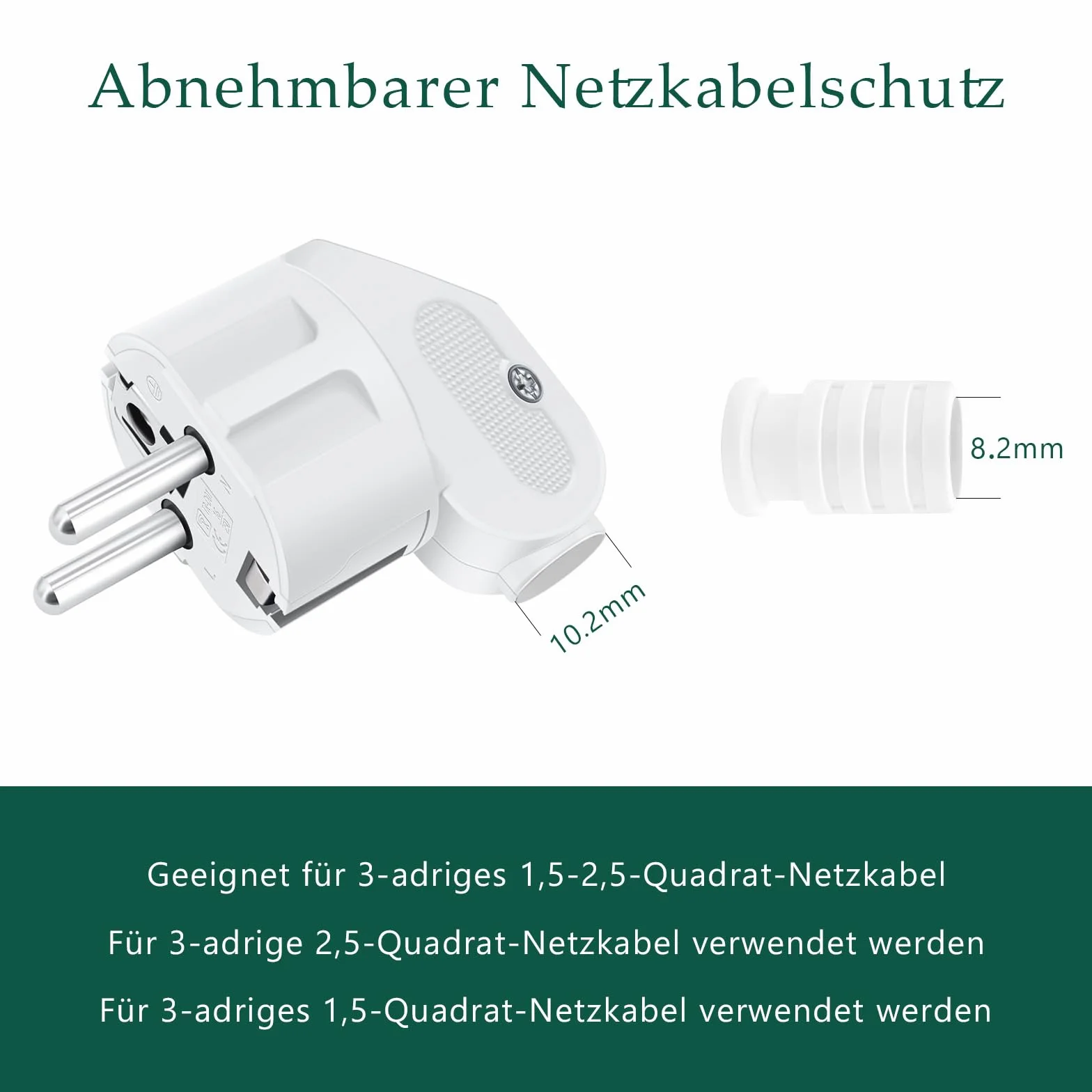 Wtyczka Schuko 250 V z odciążeniem ciągu, wtyczka z zestykiem ochronnym, ochrona przed zagięciem, ochrona przed wodą rozbryzgową i trwała, IP20, odporna na pękanie, biała – 3 sztuki białe