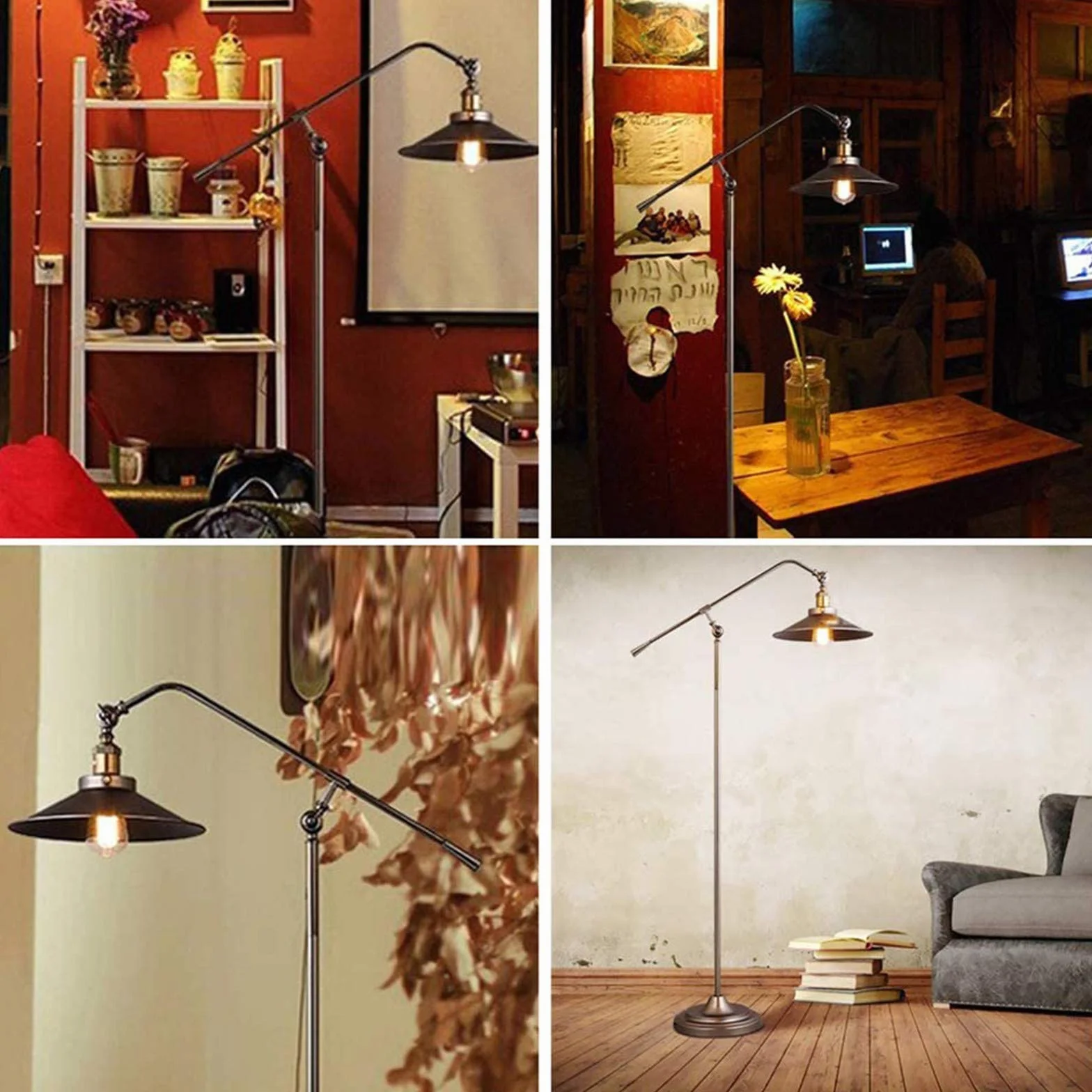 Lampa podłogowa do salonu, regulowana lampa stojąca w stylu industrialnym, gniazdo E27, kabel 2,7 m i przełącznik nożny, do sypialni biura