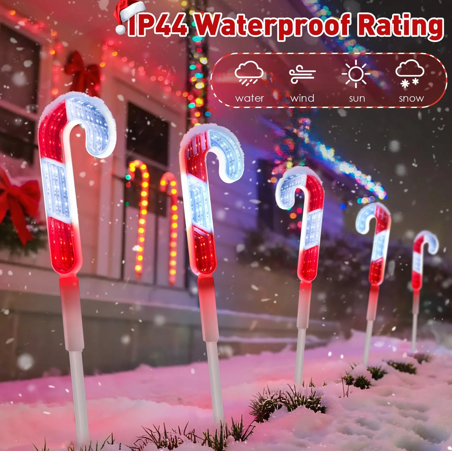 Quntis 164 diody LED, zewnętrzna dekoracja bożonarodzeniowa z efektem nieskończoności, tunelowane lustro 3D, IP44, zewnętrzne oświetlenie bożonarodzeniowe z gniazdkiem, 4 laski cukrowe, dekoracja
