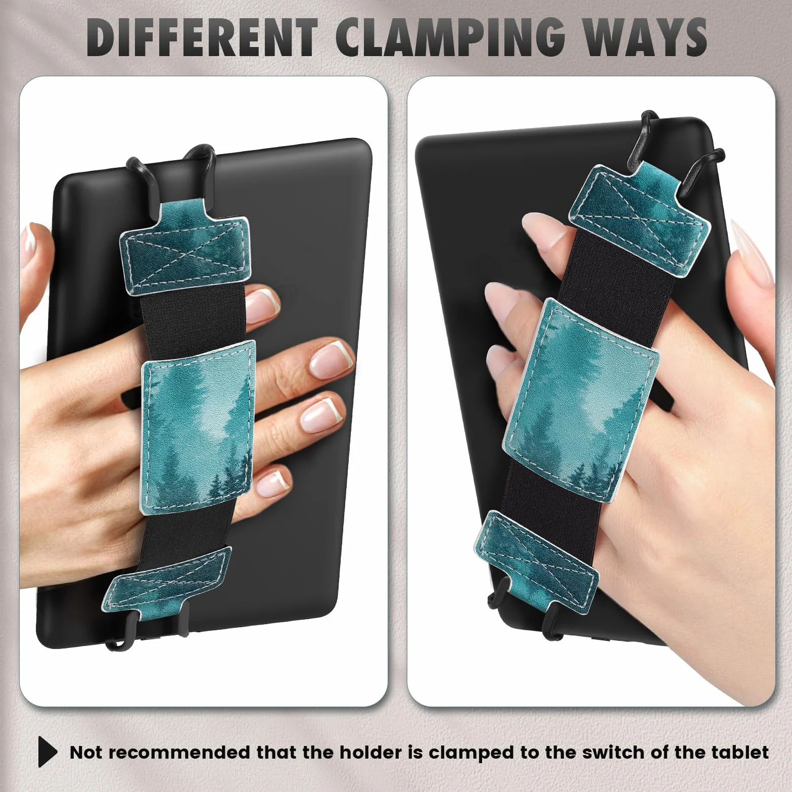 MoKo Soft Hand Strap for 6-8" Kindle eReaders Fire Tablet Kindle/Kobo/Voyaga/Lenovo/Sony Kindle E-Book Tablet, Black High-Elasticity Versatile Hand Strap Lightweight Finger Grip Holder, Green Forest