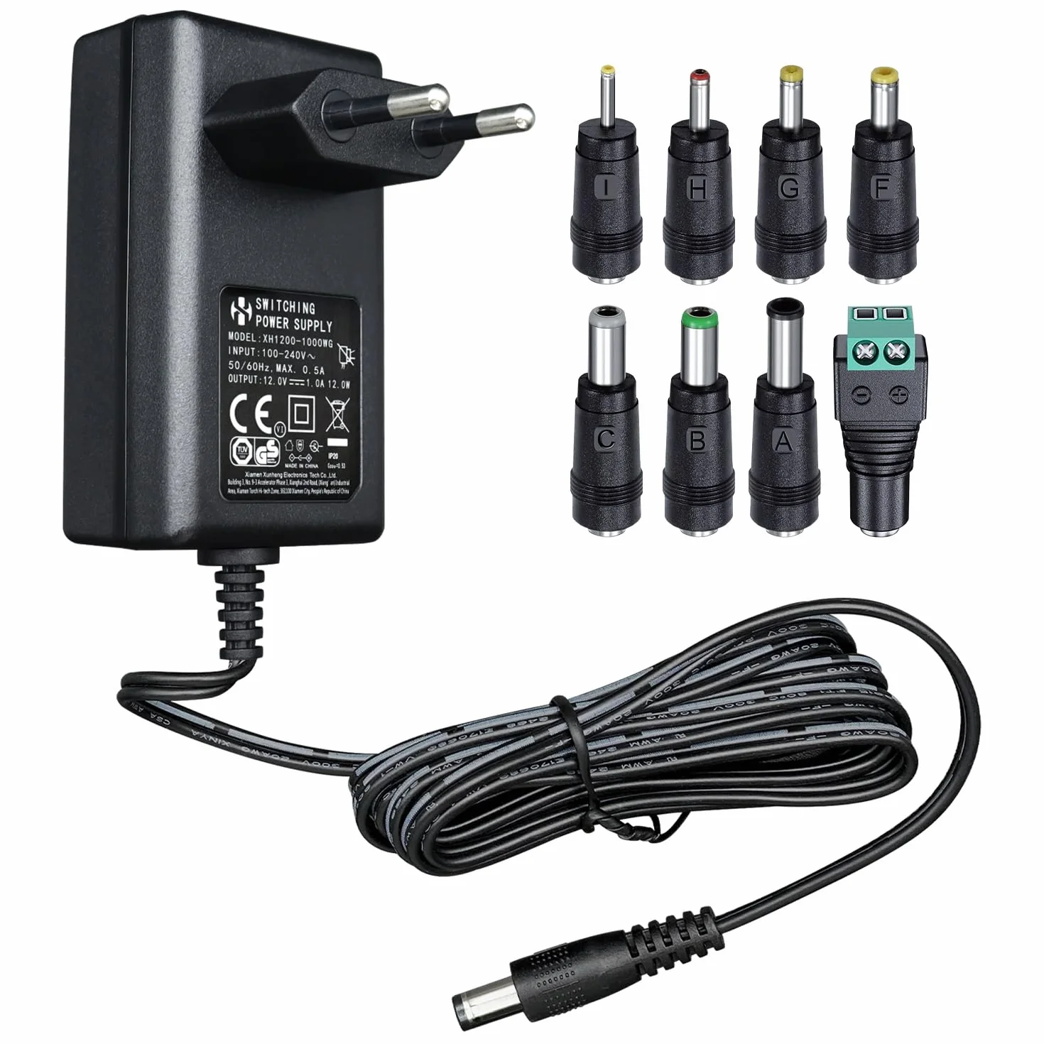 Zasilacz 12V 1A 1,8m AC DC Adapter z 8 Wymiennymi Gniazdami CE