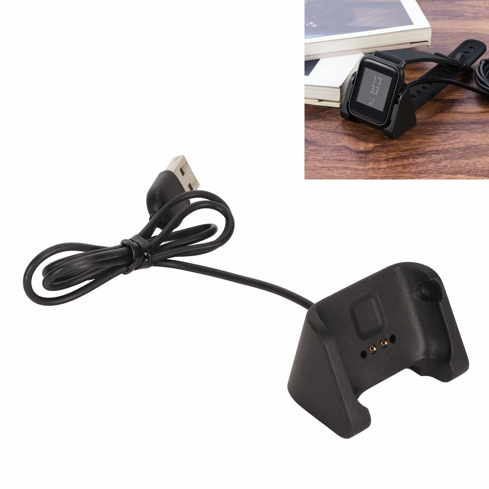 Ładowarka Kompatybilna z Bip Youth A1608, Wymienny Smartwatch USB Przewód do Stacji Dokującej, Kabel ładujący, 5 V 300 MA, 3,3 Stopy Czarny