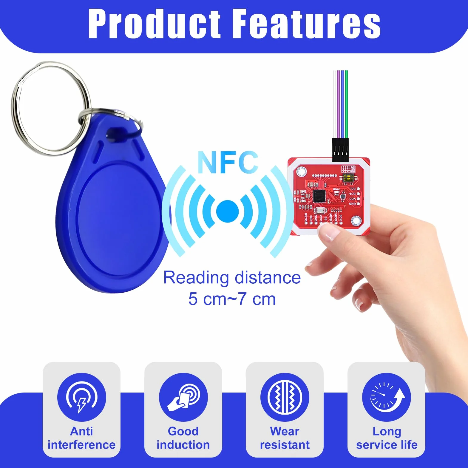 Moduł RFID PN532 V3 NFC z kartami S50, brelokiem, czytnikiem i pisarzem, kompatybilny z Android, P2P, obsługuje Mifare 1K 4K ISO/IEC14443-4 do Arduino Raspberry Pi