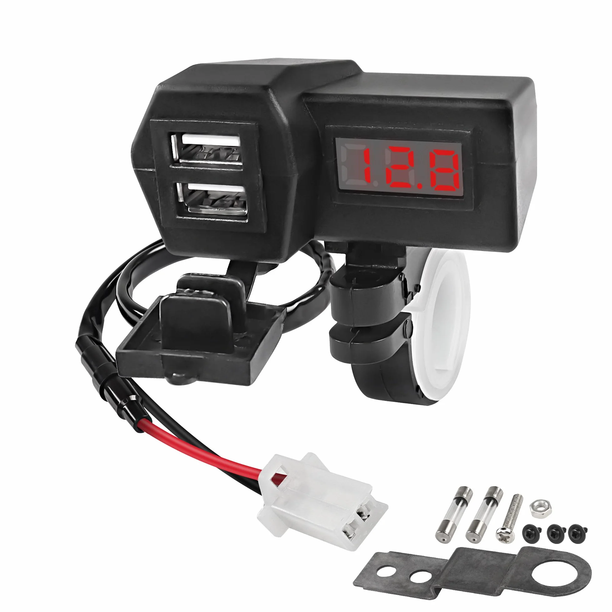 Ładowarka motocyklowa USB 5V 3.1A Podwójna z Voltmetrem LED Wodoodporny Uchwyt na Kierownicę 55cm