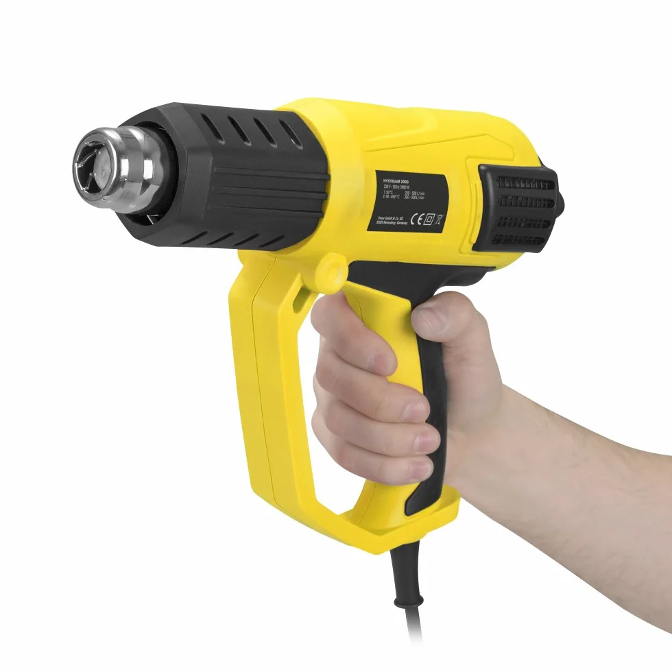 TROTEC Pistolet na gorące powietrze HyStream 2000 – Opalarka poziomy temperatury 50 °/ 650 °, 2000 W – Zabezpieczenie przed przegrzaniem, wyświetlacz LCD, do usuwania farby, lutowania, obkurczania