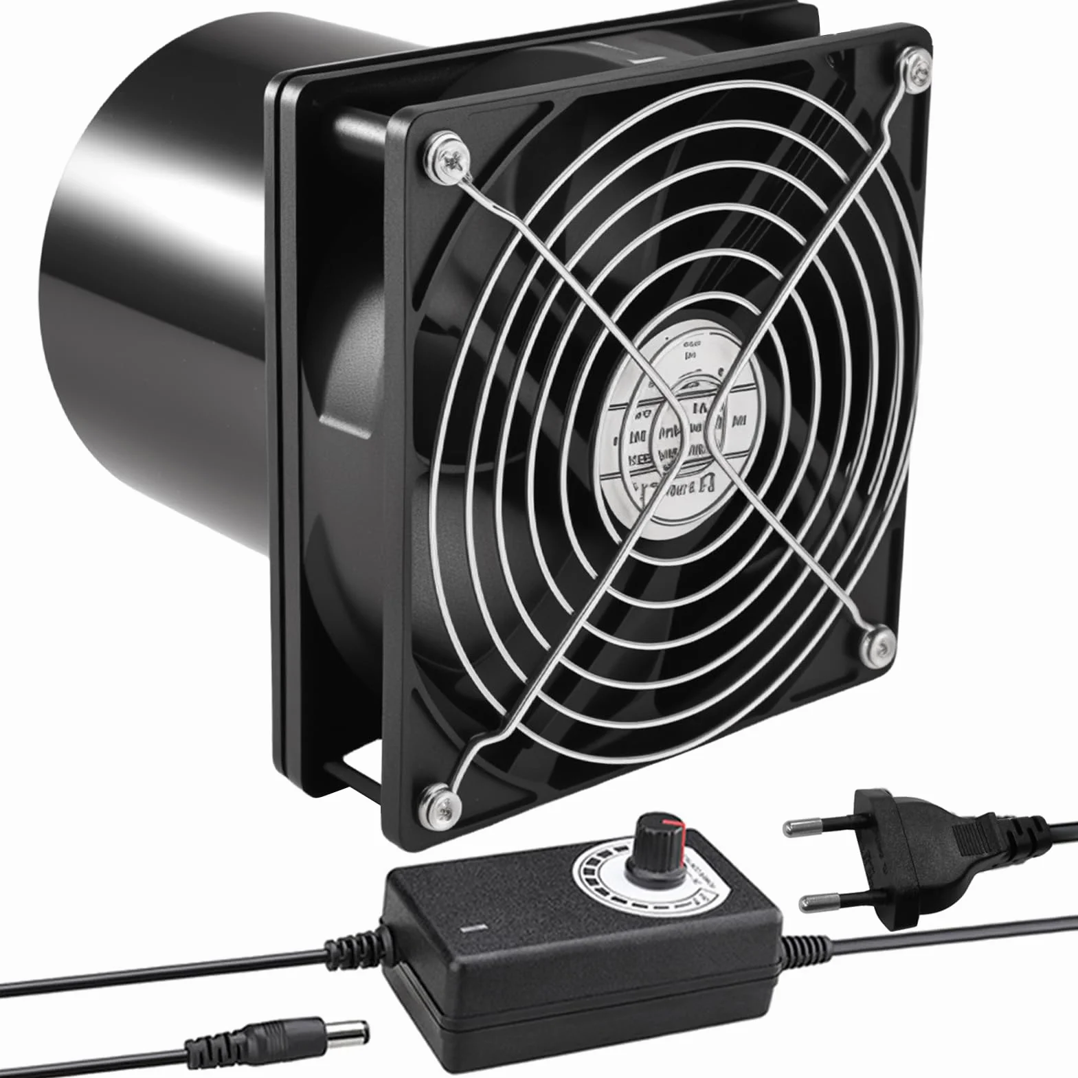 Joycabin Wentylator rurowy 100 mm, z regulatorem prędkości, odporny na wysokie temperatury, cichy wentylator do kuchni, WC, szklarni, garażu, cyrkulacji powietrza
