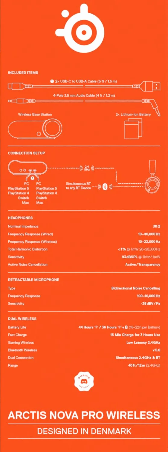 SteelSeries Arctis Nova Pro bezprzewodowe słuchawki do gier ANC neodymowe przetworniki magnetyczne ClearCast 2. gen