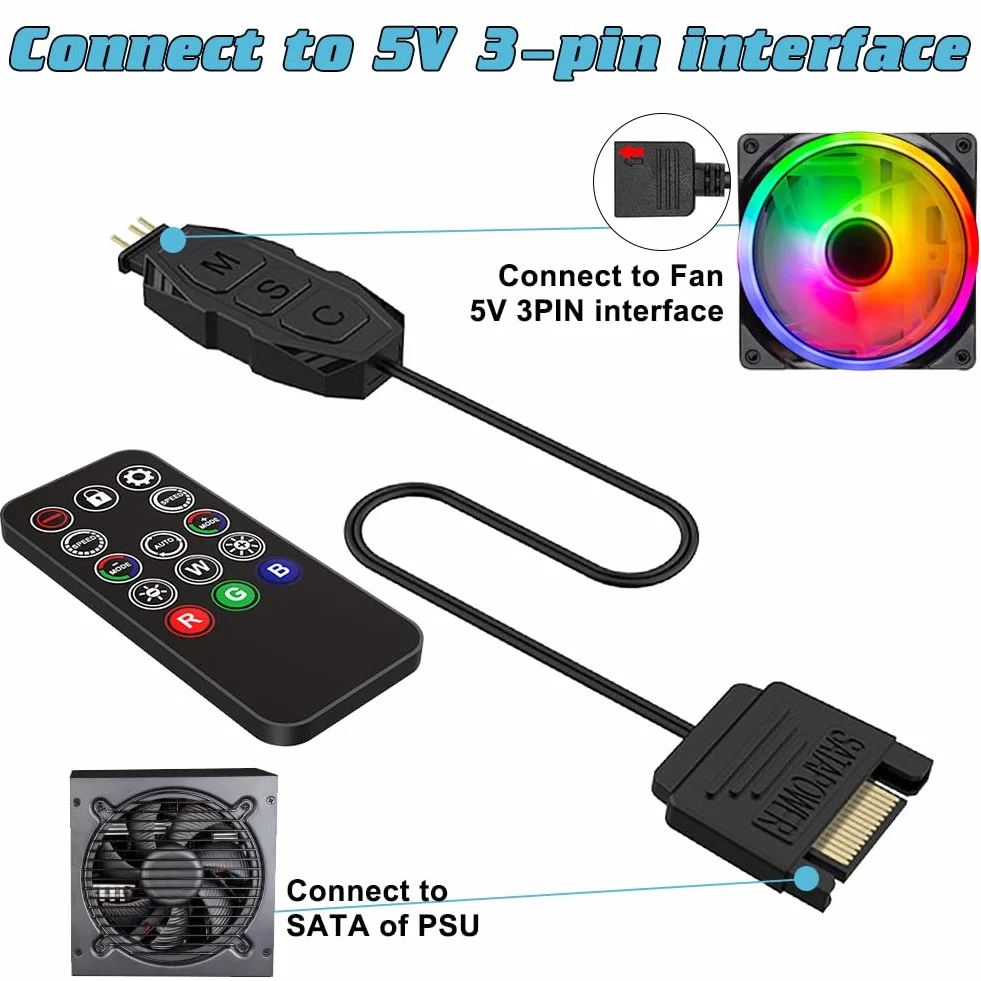 Pilot zdalnego sterowania RGB 5V 3-pinowy 14-przyciskowy do rozdzielaczy ARGB i SATA Power Fans PC