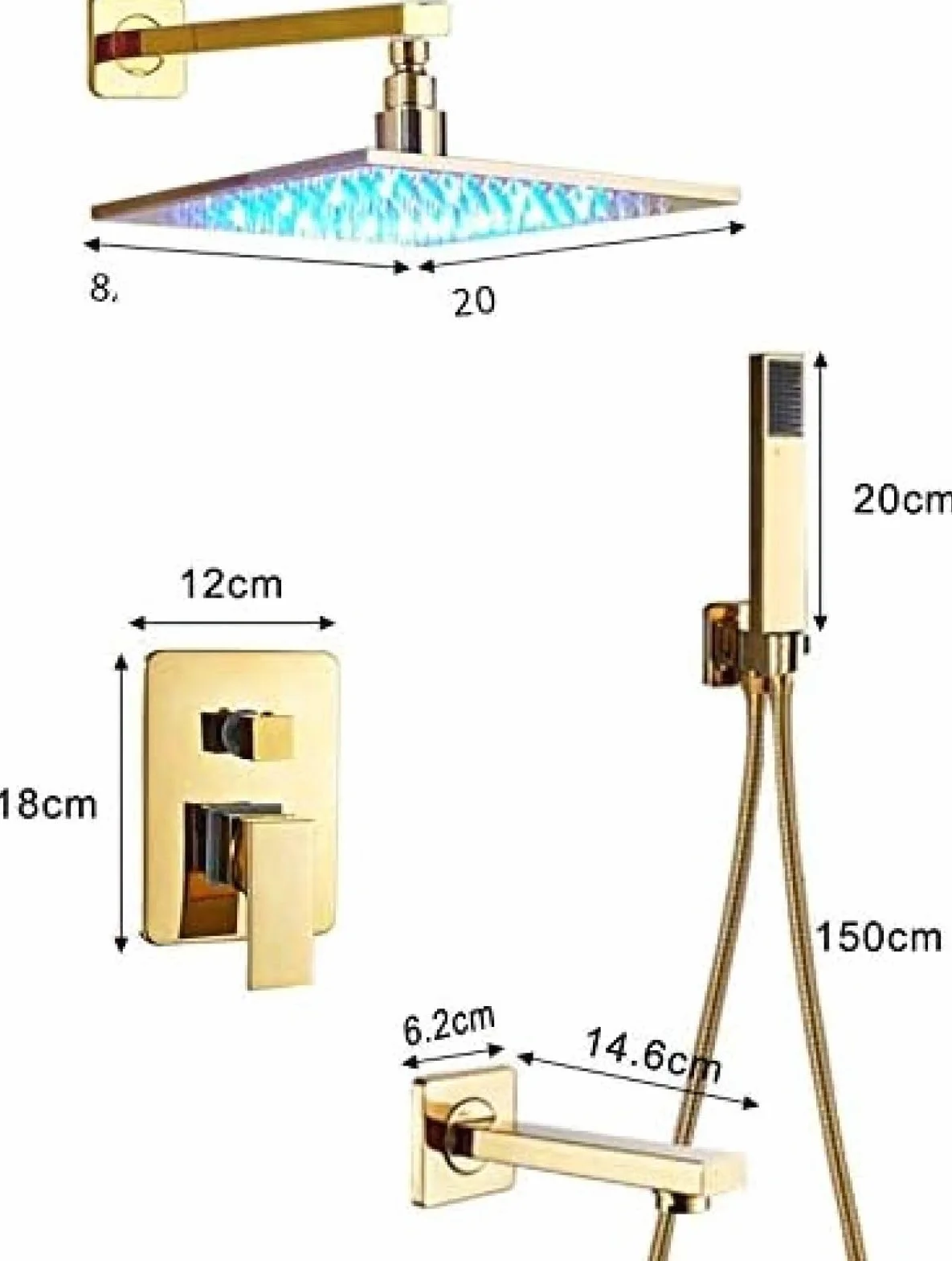 Zestaw baterii prysznicowej LED z deszczownicą i oświetleniem LED, jednouchwytowa bateria wannowo-prysznicowa z mosiężną wylewką, ukryte baterie prysznicowe do łazienki,