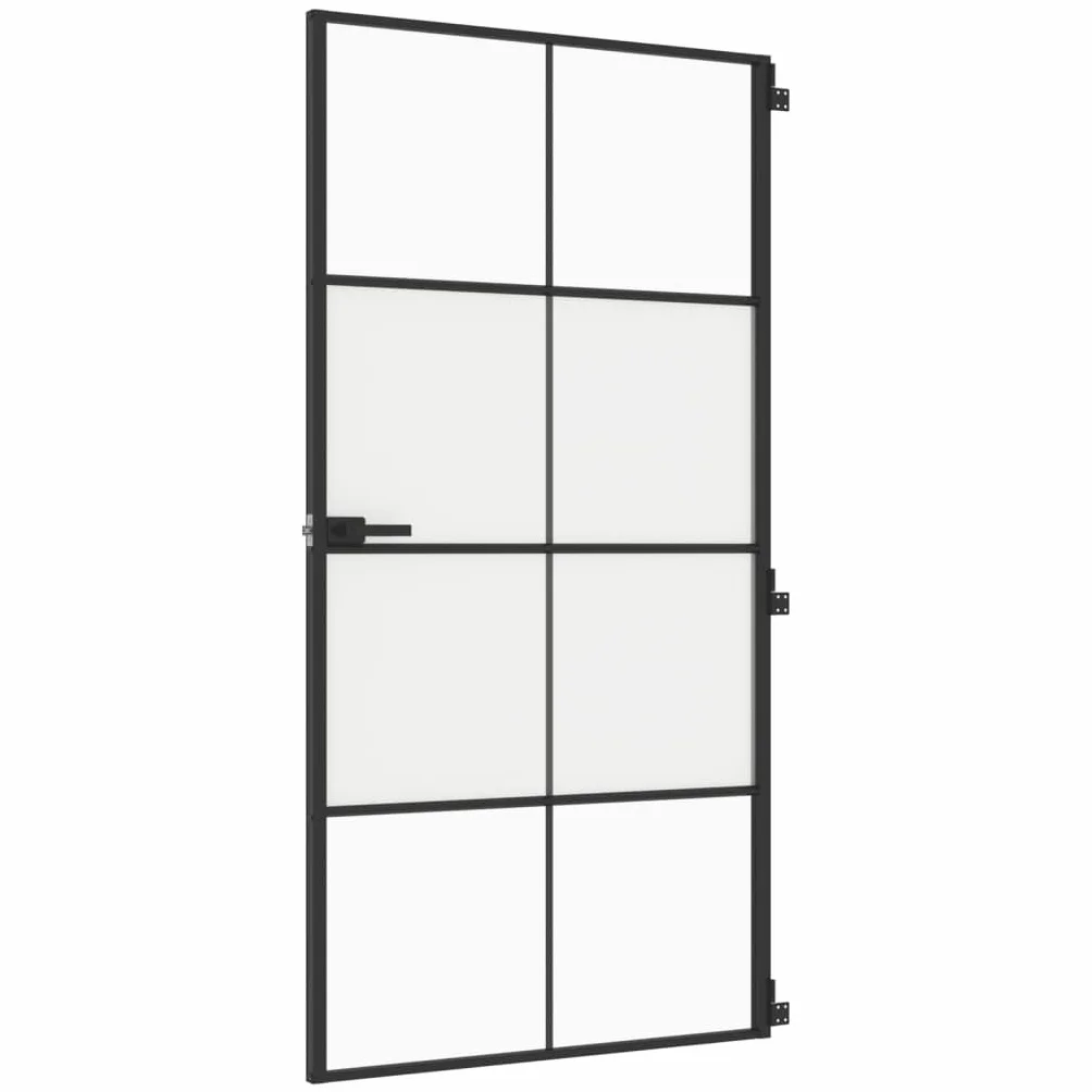 Drzwi wewnętrzne wąskie czarne 102,5 x 201,5 cm szkło hartowane i aluminiumSprzęt Materiały budowlane Drzwi domowe