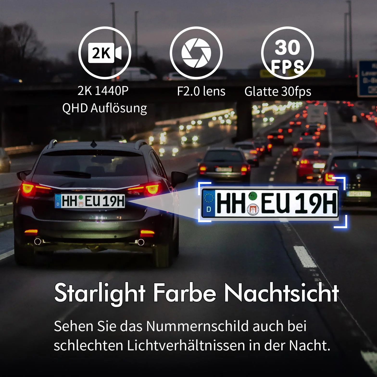 2K Dash Cam Auto, KAWA 1440P Full QHD Telekamera Auto 360° Ogólny obrotowy Wi-Fi Incorporato, Sorveglianza di Parcheggio 24h e G-Sensor, 145° Grandangolo, WDR z widokiem Notturna Eccellente