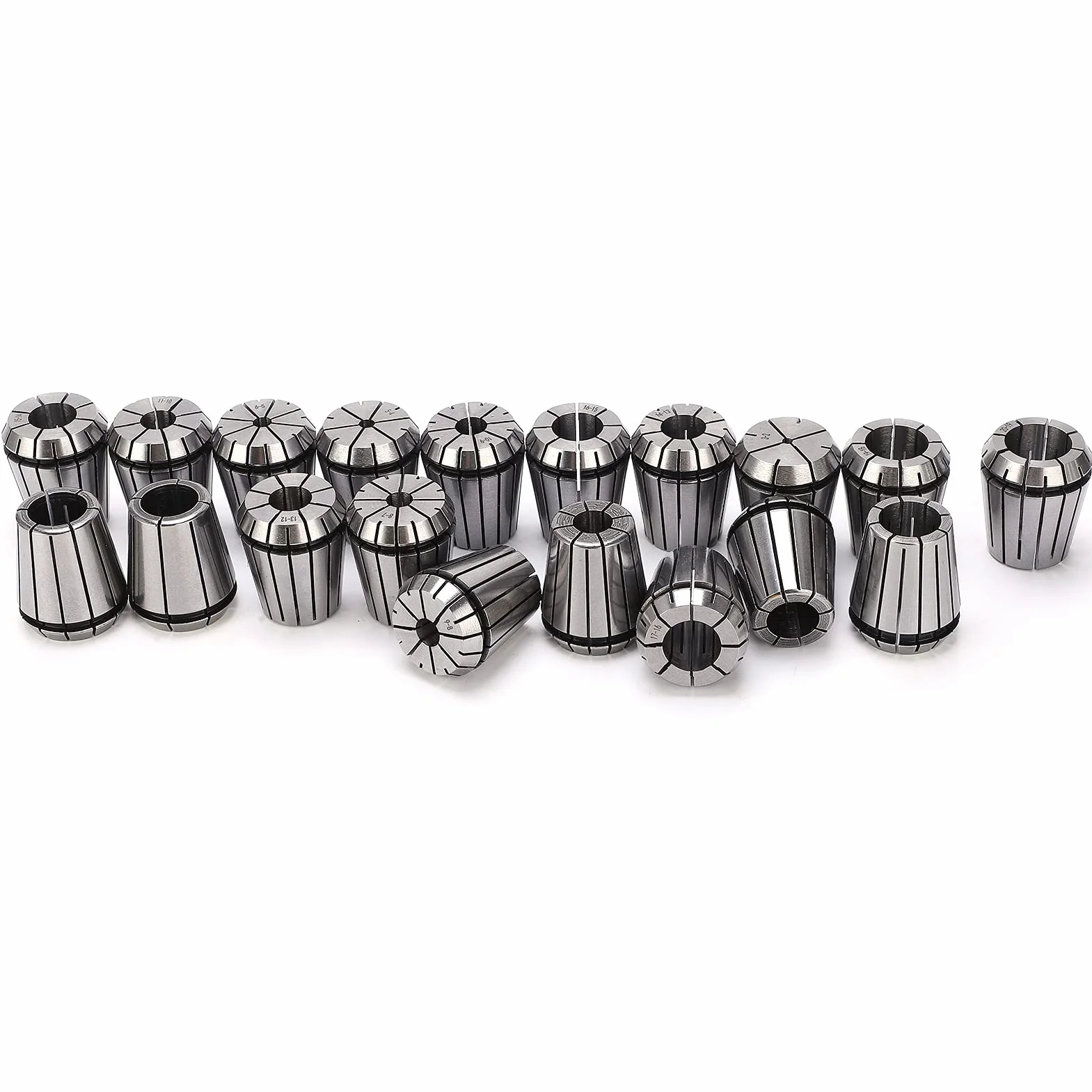 Hyuduo Zestaw Tulei Zaciskowych ER32 19 Sztuk Wysokiej Jakości Zestaw Tulei Zaciskowych ze Stali Węglowej 1065 Zakres 2mm-20mm Tolerancja 0,015mm dla Grawerki Frezowanie Gwintowanie