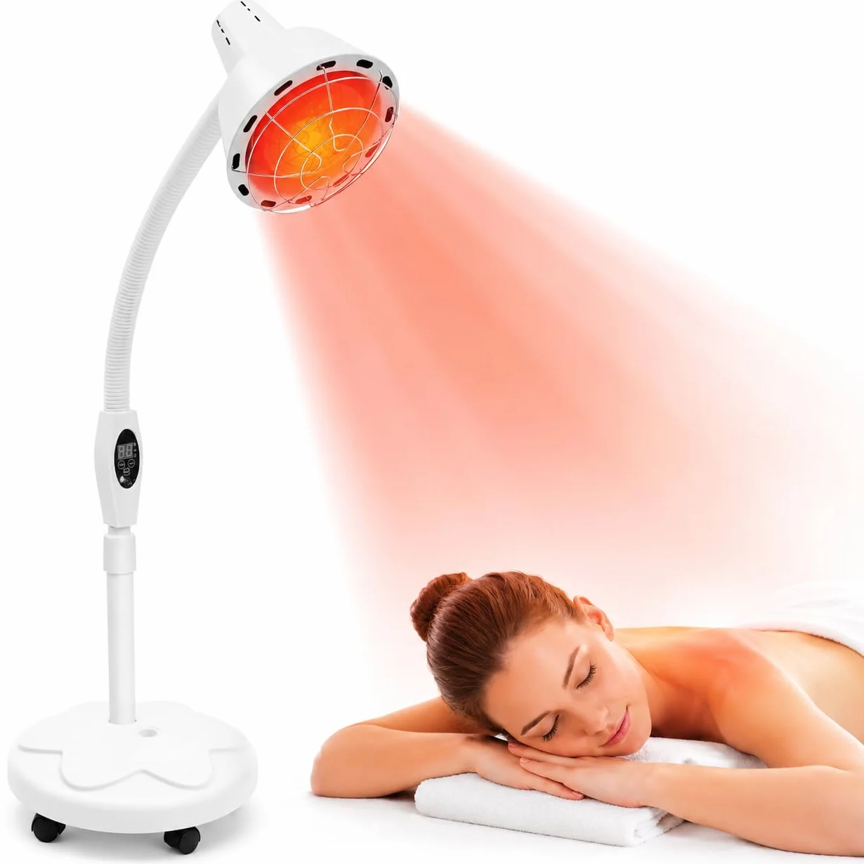 Lampa grzewcza 275 W, czerwone światło, lampa na podczerwień, lampa stojąca, lampa stojąca o 360°, czerwone światło, do terapii, do masażu salonowego, leczenia przeziębienia i napięcia mięśni