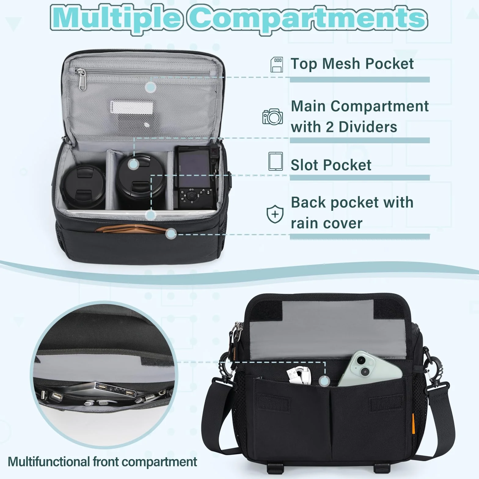 RAINSMORE Wodoodporna Torba na Aparat DSLR/SLR Czarna