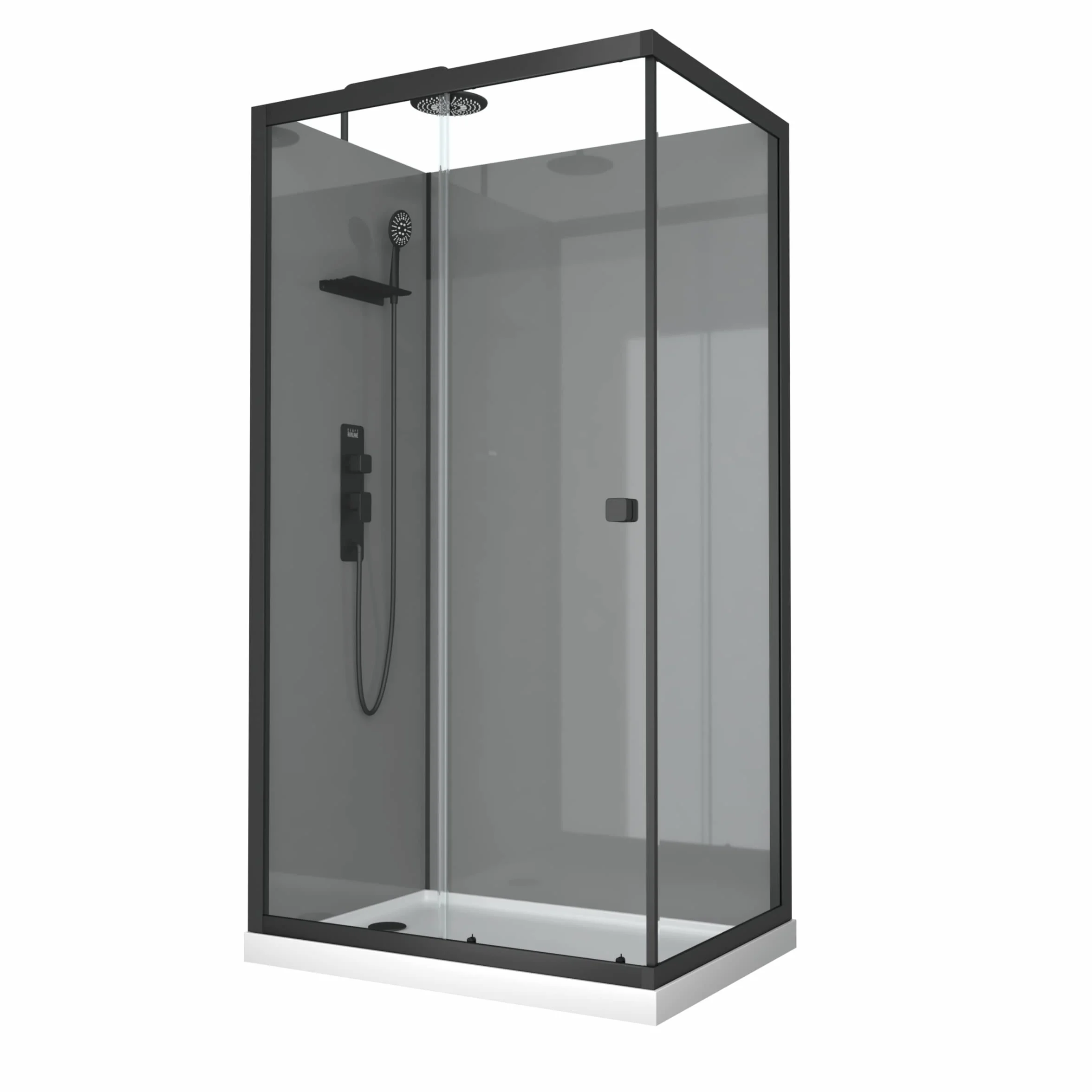 Marwell Kompletny prysznic Grey Style Rectangle 215 x 90 x 90 cm - gotowy prysznic z 5 mm szkłem hartowanym - z półką na przybory prysznicowe - wysokiej jakości rama aluminiowa