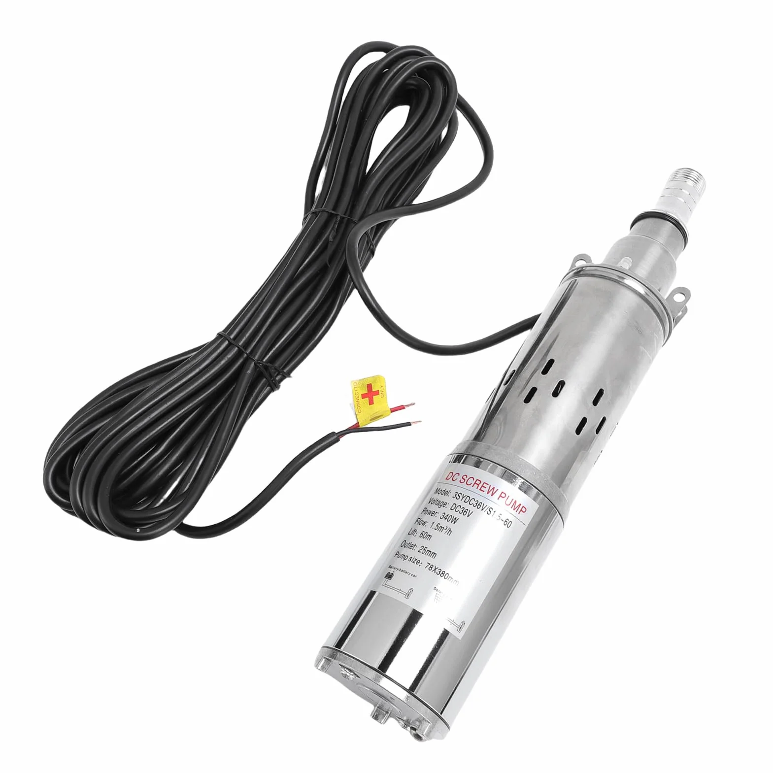 FTVOGUE Słoneczna Zatapialna Pompa Wodna Pompa Głębinowa ze Stali Nierdzewnej 340 W 25 Mm Wylot 60 M Głowica 1,5 M3h do Kształtowania Krajobrazu Nawadnianie Ogrodu Transfer Wody W Gospodarstwie