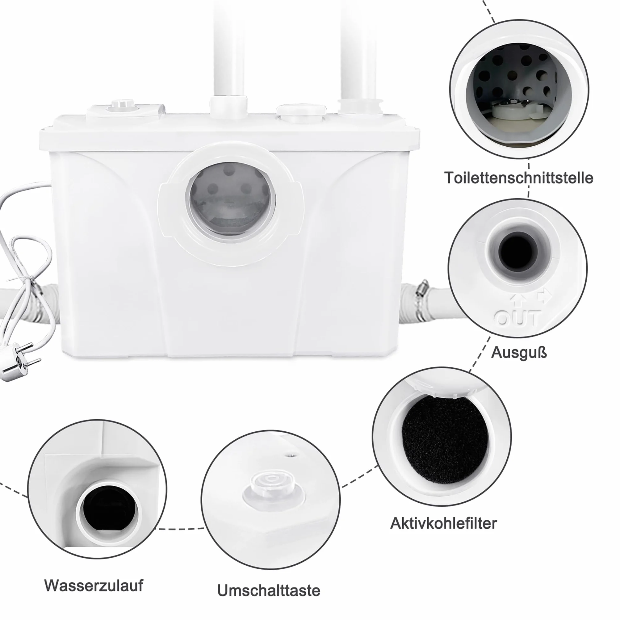 Froadp Pompy do Ścieków Sanitarnych 700W Przydomowa Stacja Podnoszenia Pompa do Ścieków z łopatkami ze Stali Nierdzewnej i Węglem Aktywnym Przepływ do 180L/min do Prysznica Kuchnia Umywalka