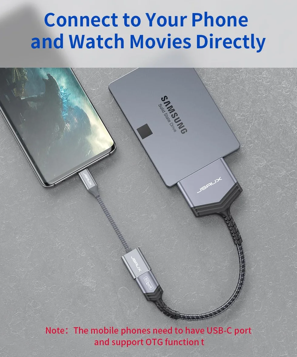 JSAUX Adapter SATA na USB do dysków twardych 2,5 cala SSD i HDD, USB 3.0 do SATA III, nylonowy kabel [obsługuje UASP], kompatybilny z Windows, MacOS, ChromeOS, Linux, szary