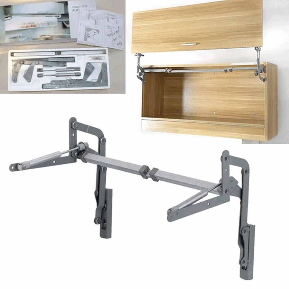 Pneumatyczny mechanizm podnoszenia szafki kuchennej Wspornik zawiasu obrotowego do szafek o szerokości 60–90 cm, sprężyna gazowa 250 N Zestaw wsporników pionowych (maksymalna waga drzwi 5 kg)