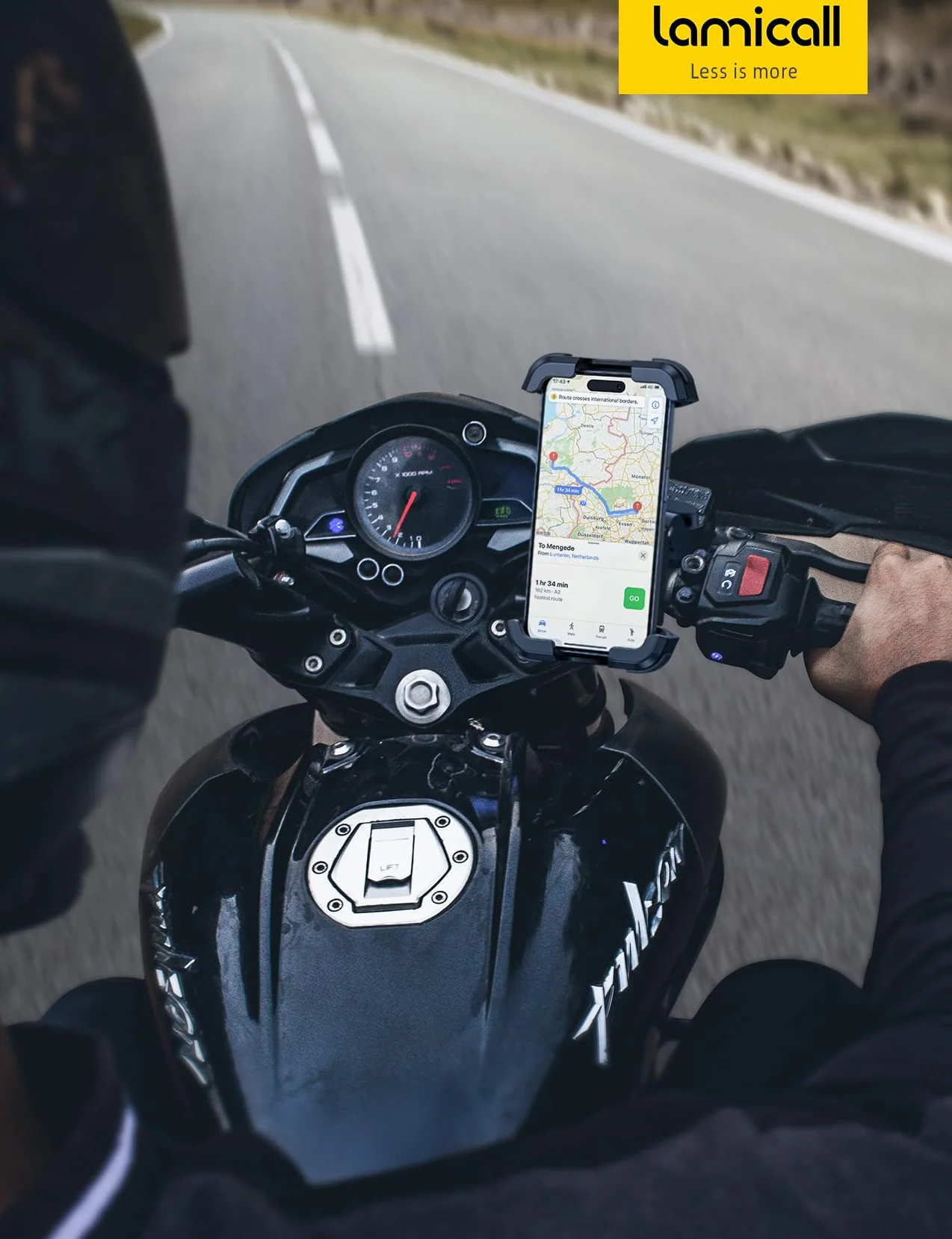 Lamicall Uchwyt na telefon do motocykla z podwójną antywstrząsową dla iPhone 16 15 14 13 12 Pro Max Plus Mini Samsung 4,7-6,7" Czerwony
