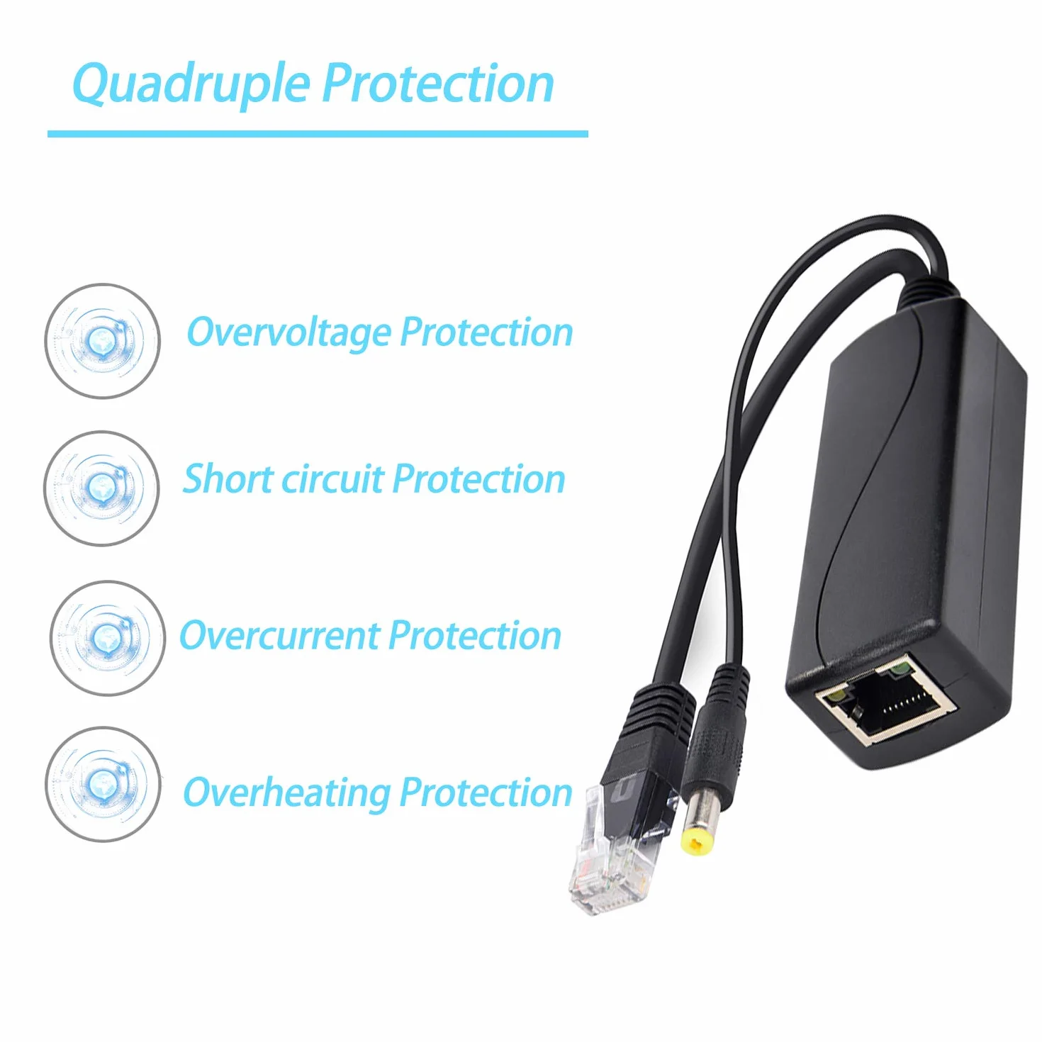 Rozdzielacz Gigabit PoE 12 V 1 A z wyjściem IEEE 802.3af Standardowy 10, 100, 1000 Mbps Power Over Ethernet rozdzielacz adapter do kamery IP CCTV monitoringu 5,5 x 2,1 mm kabel z wtyczką DC (PS5712G)