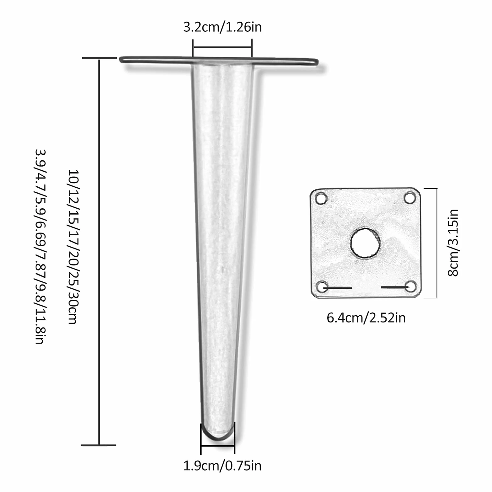 Nogi Replacementniture, metalowe nogi stołowe DIY, stożkowe nóżki Taperedniture z antypoślizgowymi gumowymi podkładkami, do szafki RTV, sofy, szafki łazienkowej, stolika kawowego, łóżka, biu