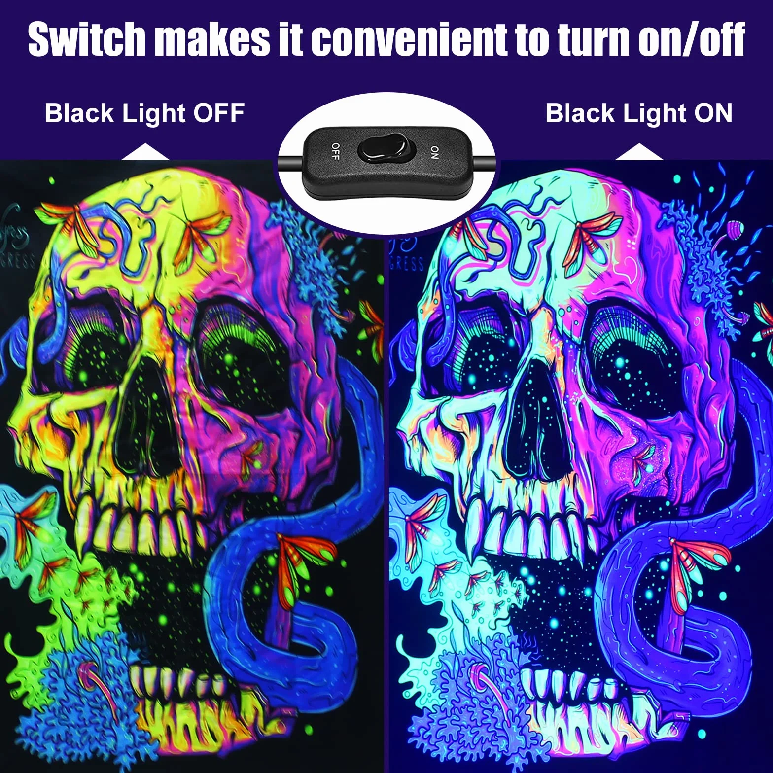 50W Blacklight LED, UV Blacklight Lamp z wtyczką i przełącznikiem, IP66 wodoodporny UV Spotlight Outdoor, Blacklight z 96 LED, UV Light Tube dla Party Fluorescent Malarstwo