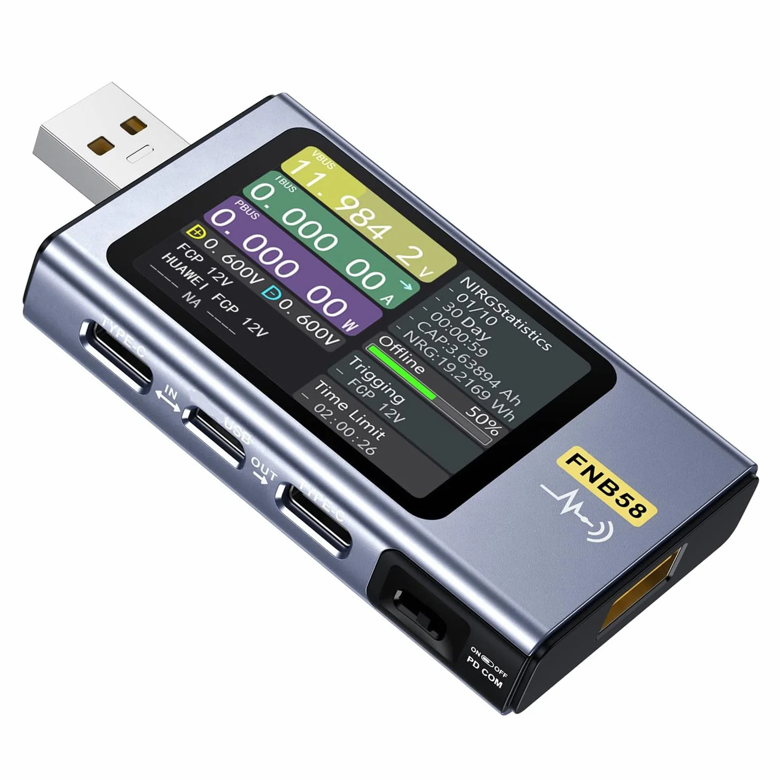 Generic Tester Szybkiego ładowania Typu C Wyświetlacz LCD USB Napięcie Prądu Miernik Mocy 0-140 W do Testowania urządzeń Elektrycznych