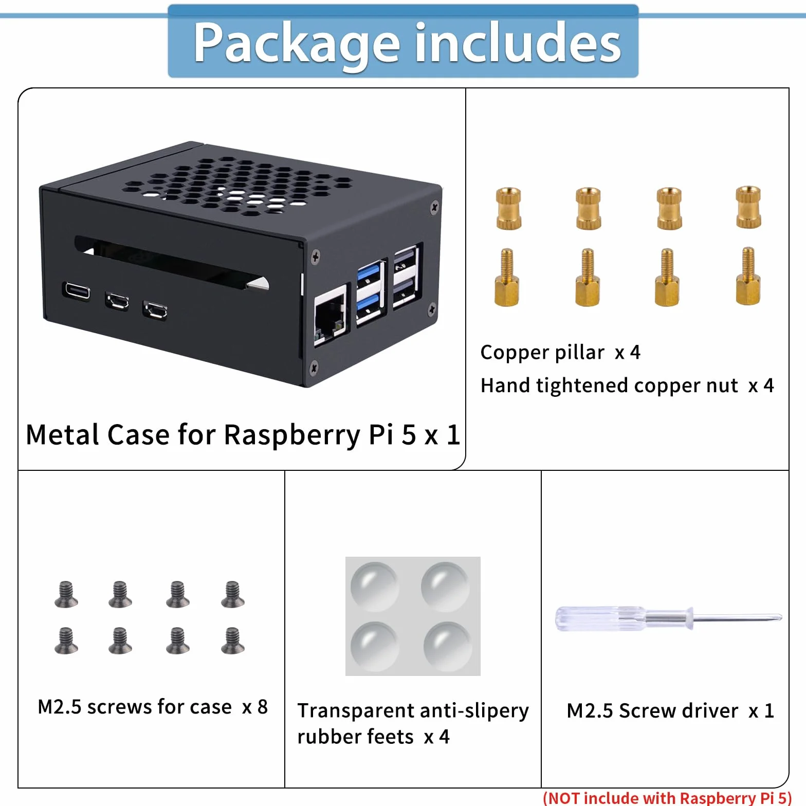 GeeekPi Metalowa obudowa do Raspberry Pi 5, obsługa PCIe M.2 NVMe SSD Shield Top X1001 / X1003 / X1000 / N04 / N05 i Active Cooler