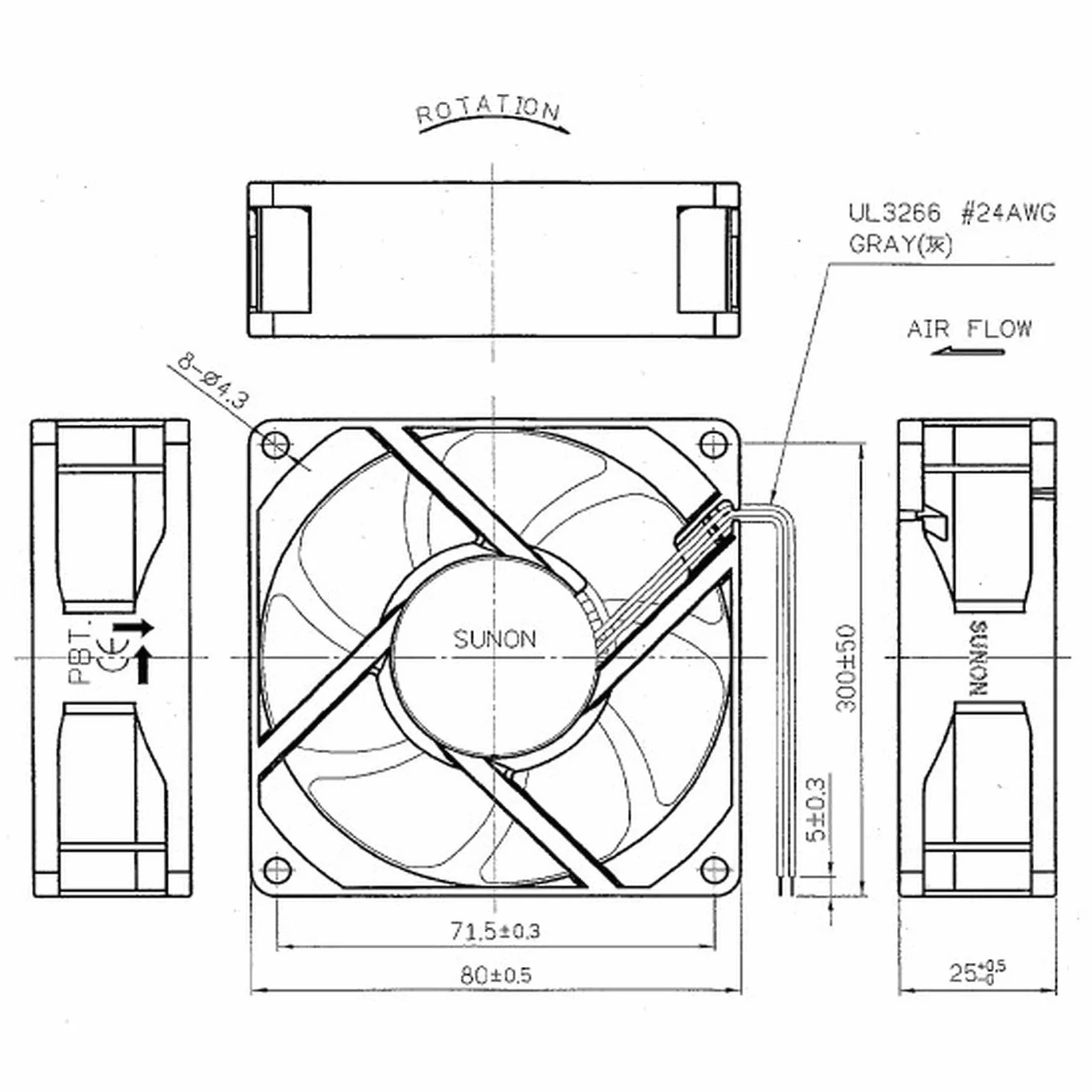 Wentylator Sunon MA2082HVL 230V AC 80x80x25mm 4,6W 67,9m³/h 3200U/min