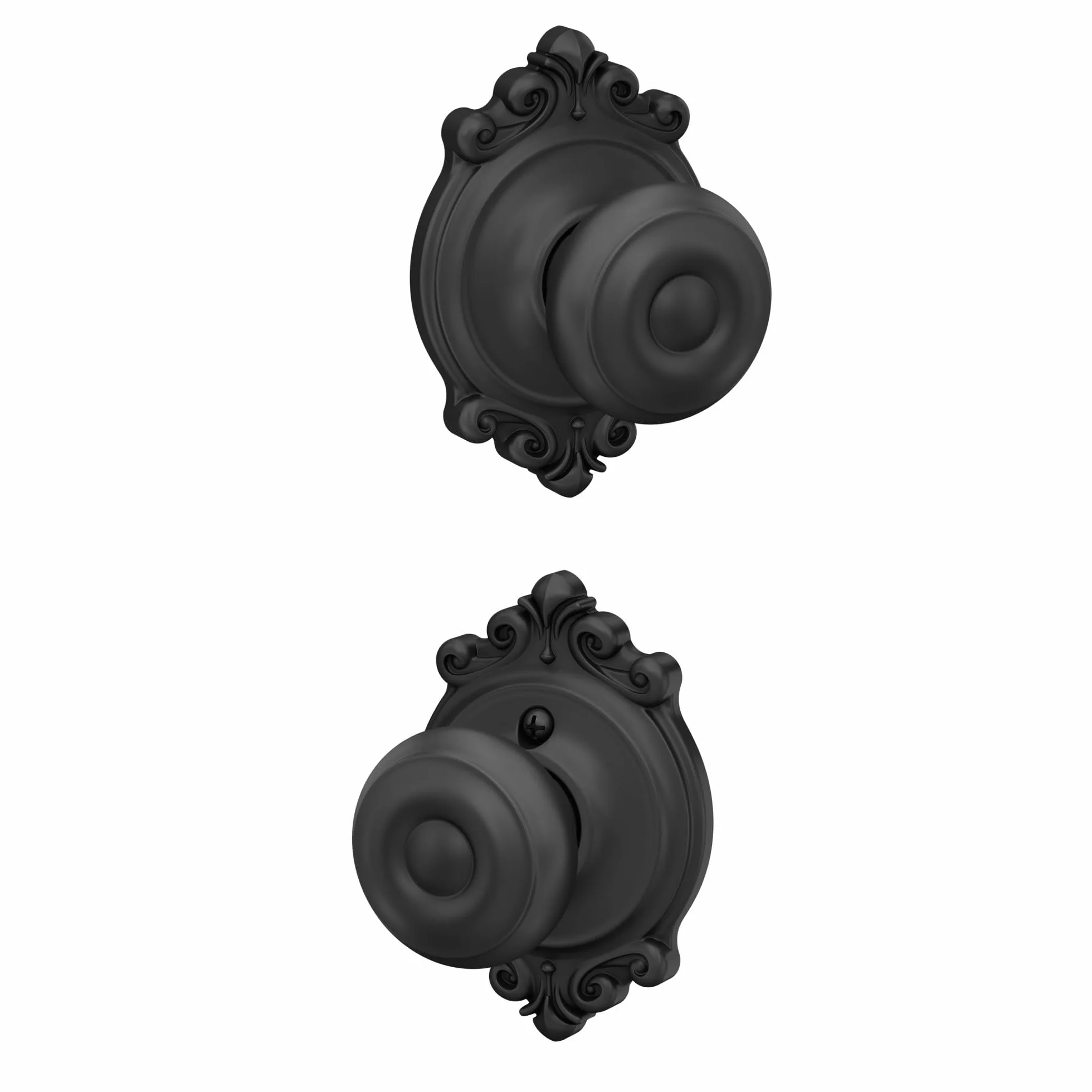 Schlage F10 GEO 622 BRK Georgian Door Knob with Brookshire Trim, Hall & Closet Passage Lock, Matte Black