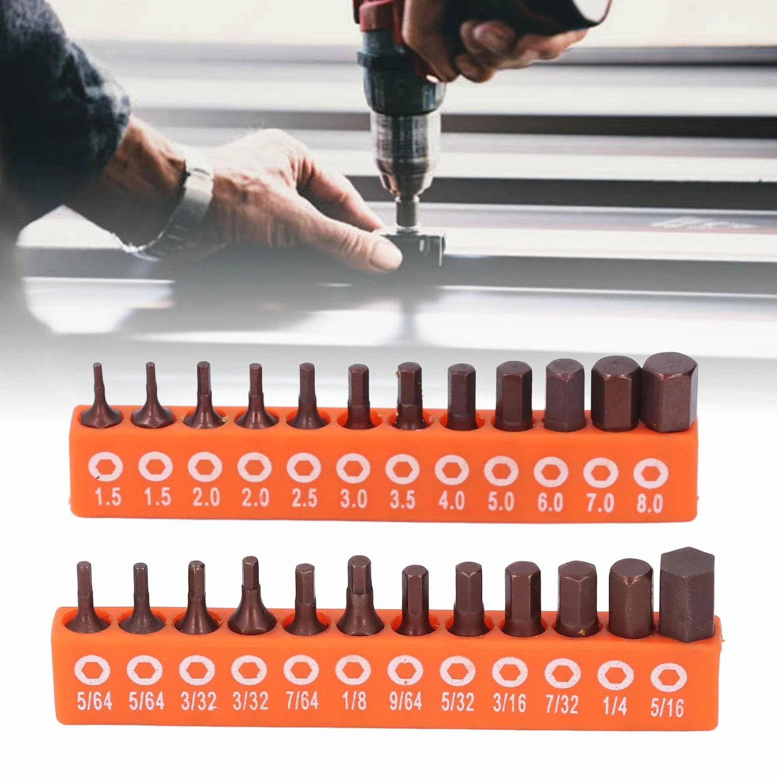 Srliya Zestaw bitów sześciokątnych 24 szt. Sześciokątny trzpień sześciokątny S2 Eloy Steel Metric i Sae Hex Bit do zastosowań przemysłowych 25 mm z uchwytem do przechowywania