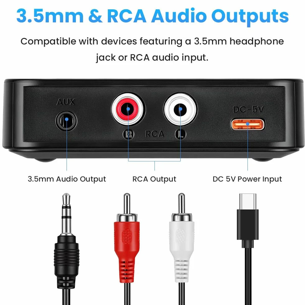 Odbiornik Bluetooth 6.0 Hi-Fi, adapter audio Bluetooth AUX 3,5 mm RCA do domowego stereo