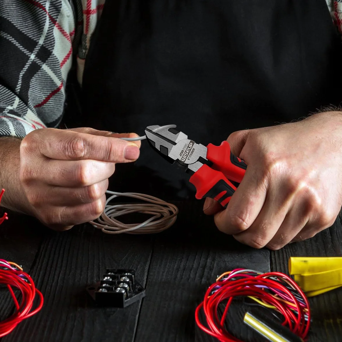 WISEUP Nożyce boczne, 150 mm, profesjonalne nożyce do kabli CR-V, precyzyjne szczypce tnące, ergonomiczne przecinaki do kabli z wysoką dźwignią, przecinak do drutu do miękkich przewodów i światłowodów