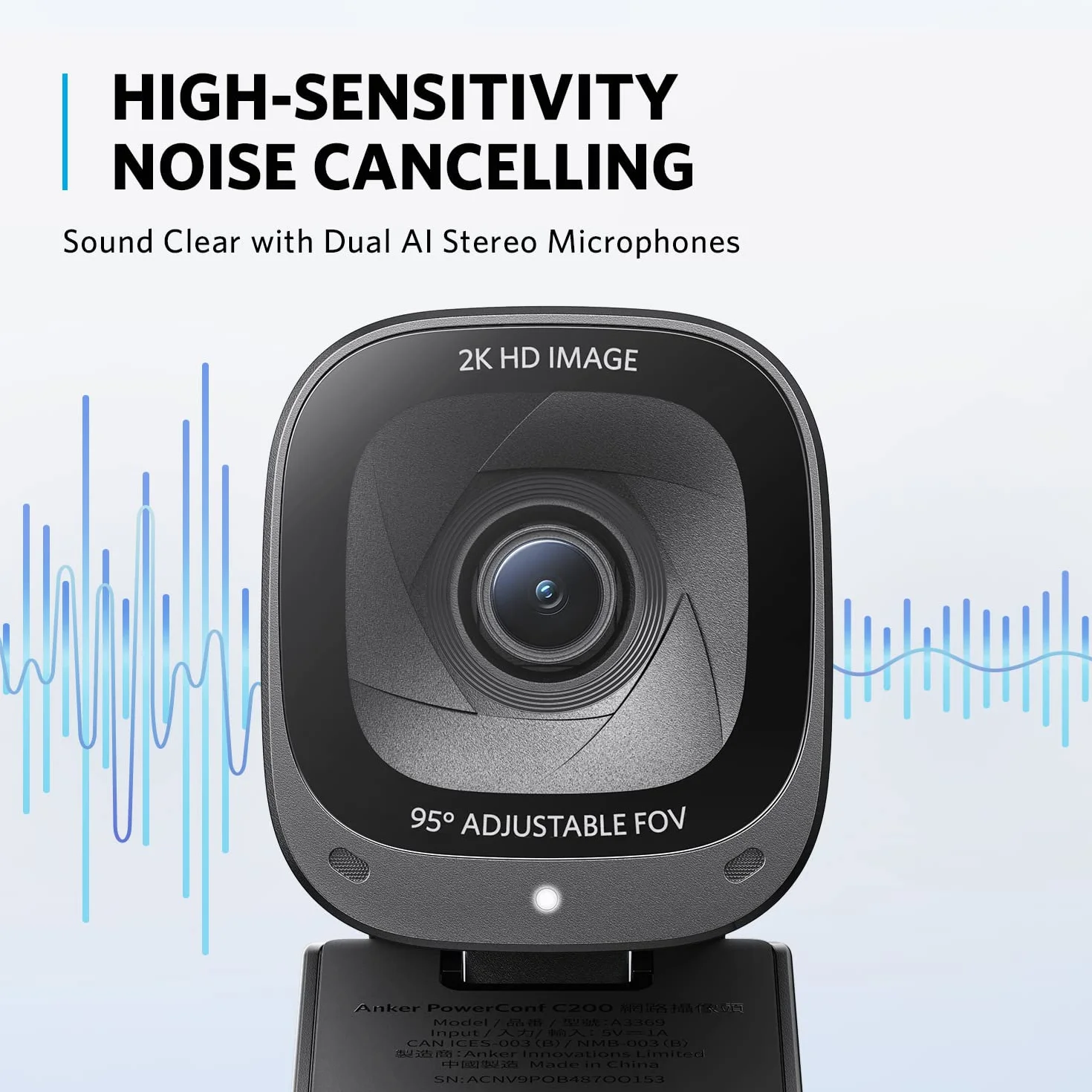 Anker PowerConf C200 kamera 2K AI redukcja szumów mikrofony stereo regulowane pole widzenia