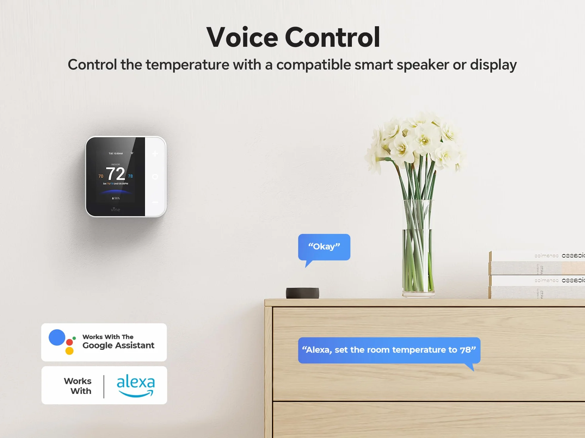 vine Inteligentny termostat WiFi do domu z Alexa i Google Assistant, programowalny 7 dni, Energy Star