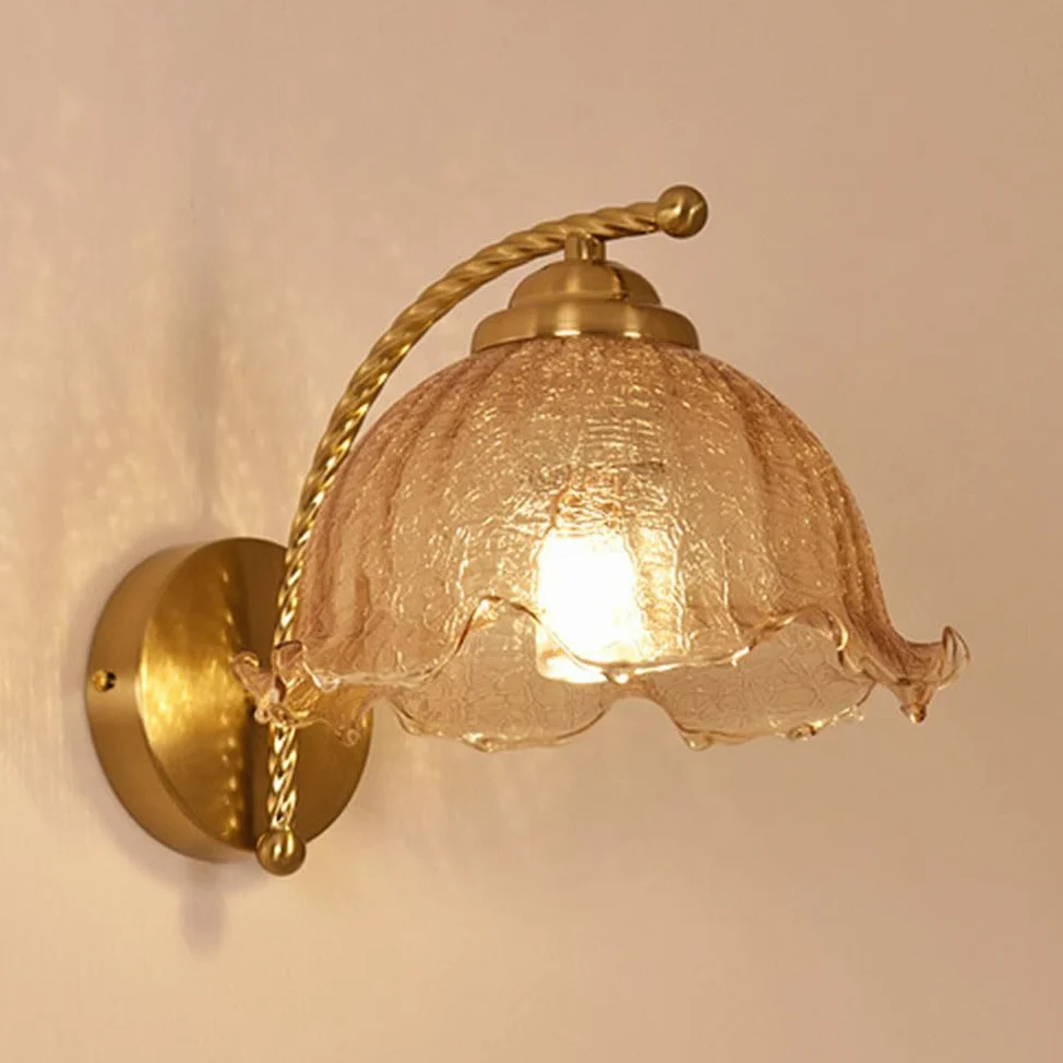 Kinkiet retro, lampa ścienna w stylu vintage, E27, klosz szklany w stylu rustykalnym, lampka nocna w kształcie kwiatu, 1 płomień, lampa florencka, romantyczne oświetlenie ścienne do sypialni, salonu i