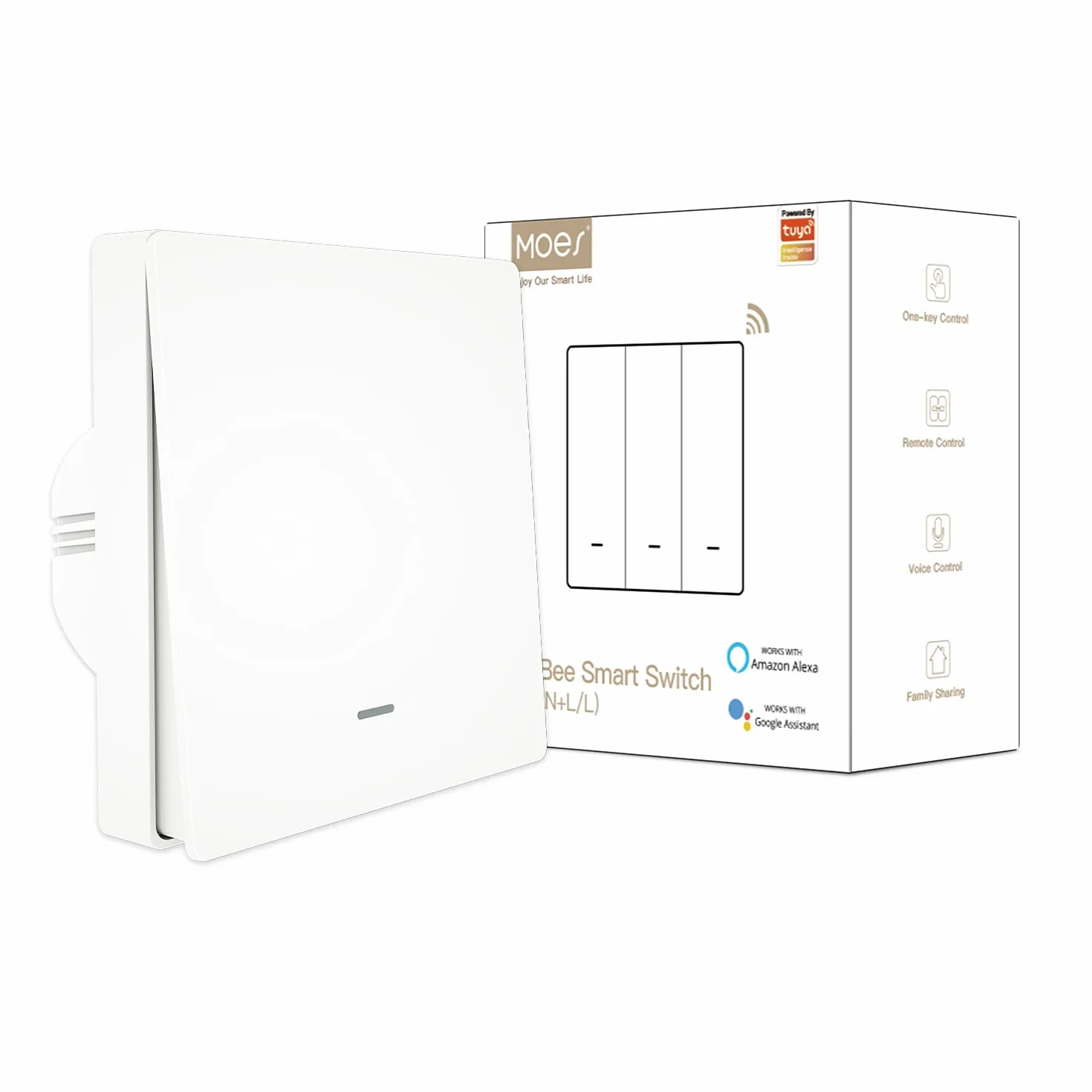 Inteligentny przełącznik ścienny MOES, kompatybilny z protokołem i parowaniem Tuya Zigbee, nie wymaga przewodu neutralnego, nie wymaga kondensatora, wymaga koncentratora Tuya ZigBee, 1 gang, biały