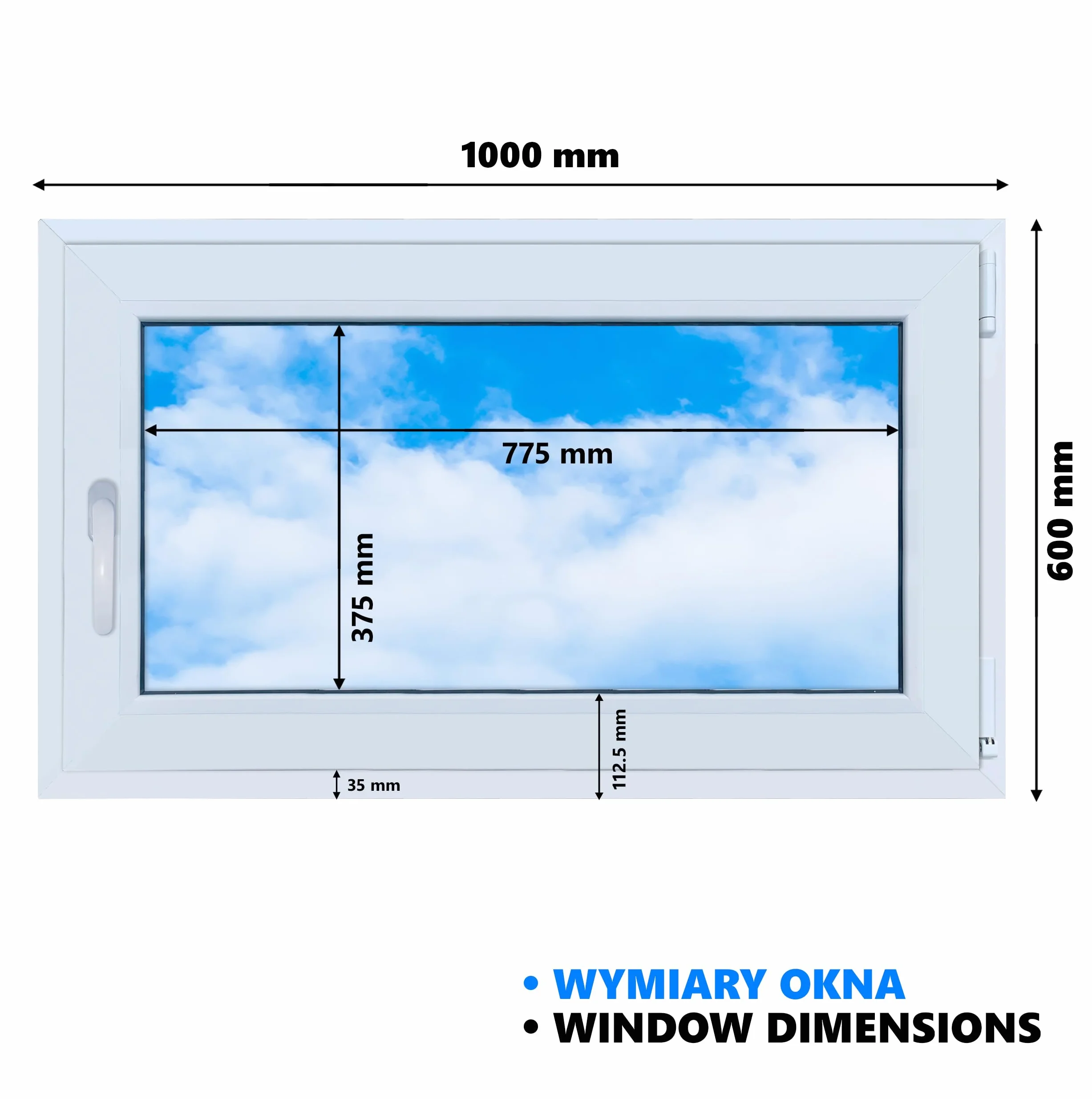 LORAC | Okno z tworzywa sztucznego białe 1000 x 600 mm, 100 x 60 cm, PCV, DIN prawo, uchylne i wysuwane, 2-krotne oszklenie, energooszczędne – okno z certyfikatem CE do piwnicy i mieszkania