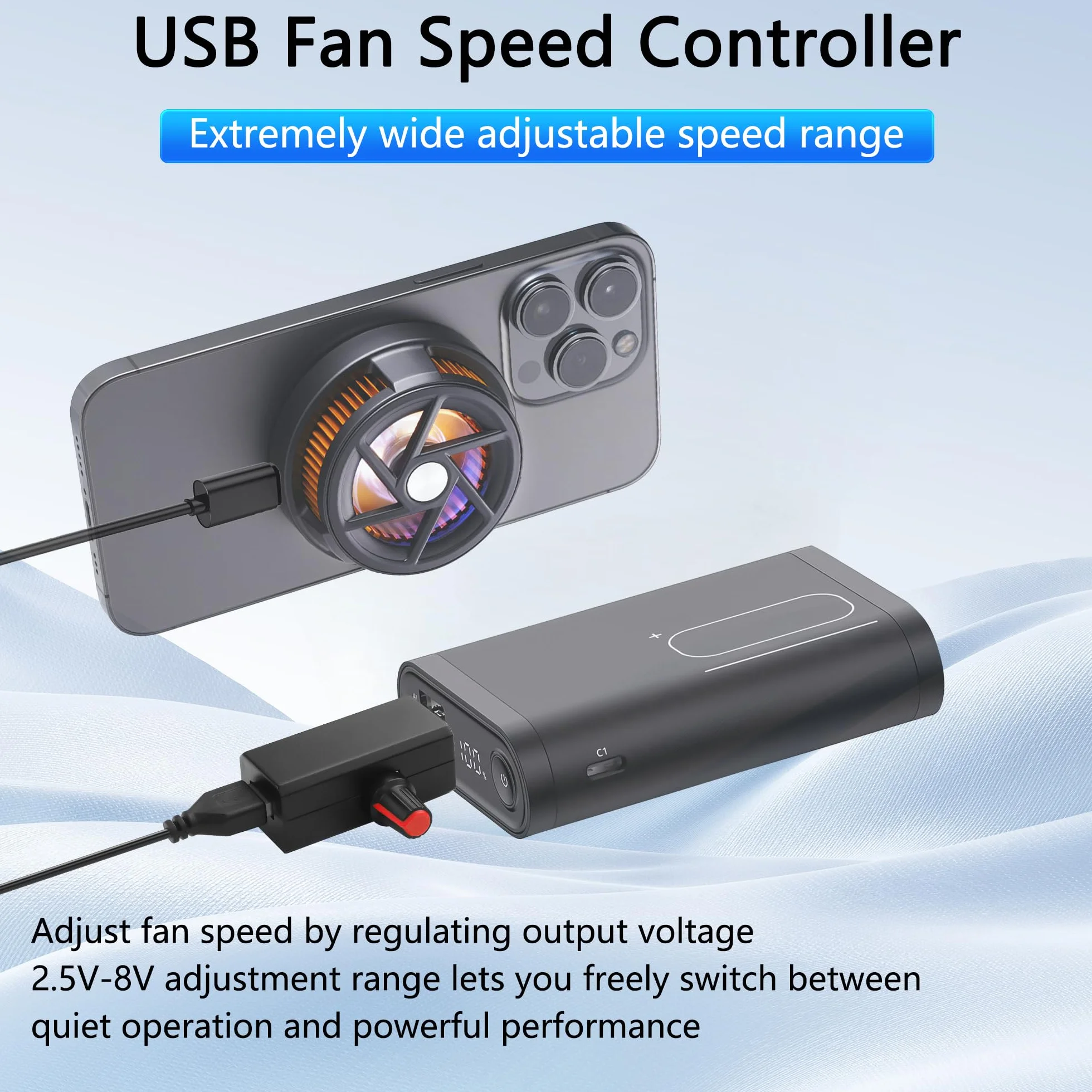 CERRXIAN Kontroler prędkości wentylatora USB 5V 2A regulowany przycisk podwójny port wejściowy USB A + typ C wyjście typ A 5W