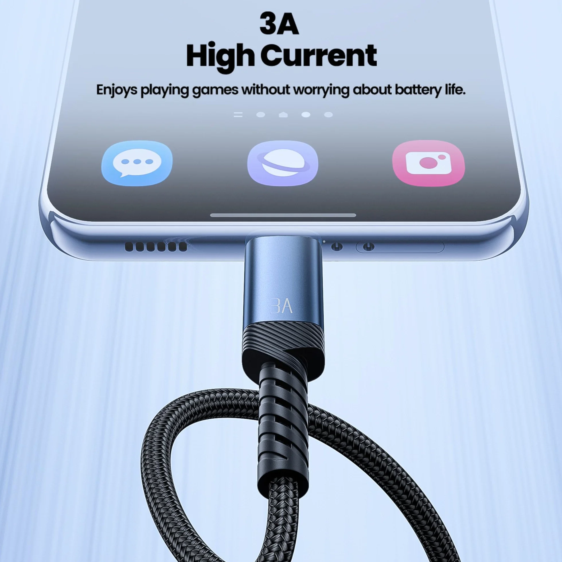 toocki Kabel USB C 3 A do szybkiego ładowania 2 m, 480 Mbit/s transmisja danych, USB-A na USB-C z inteligentnym chipem, kompatybilny z iPhone 15 / Samsung S23/S22/Huawei/Xiaomi – niebieski