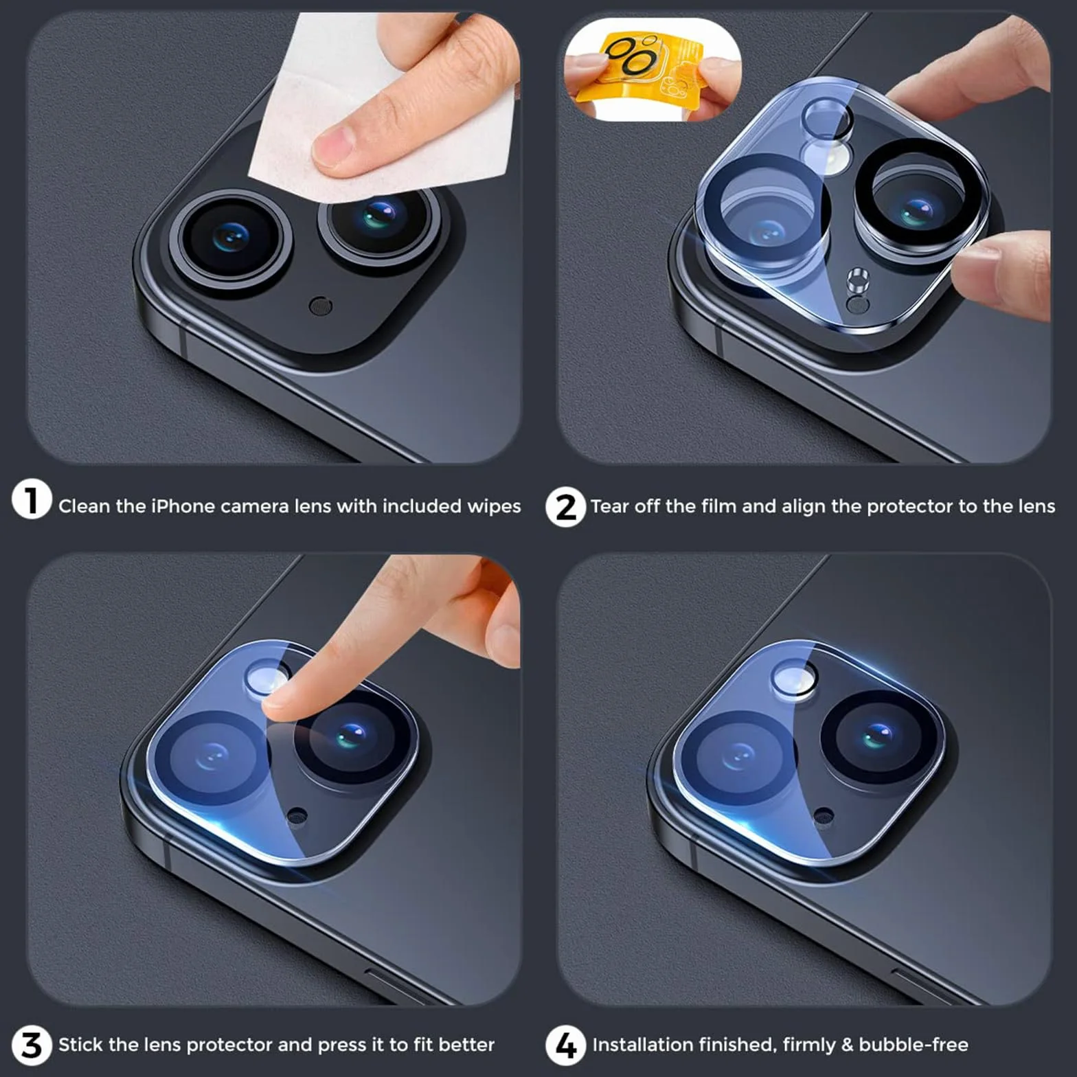 Szkło ochronne na aparat iPhone 15/15 Plus twardość 9H HD przezroczyste