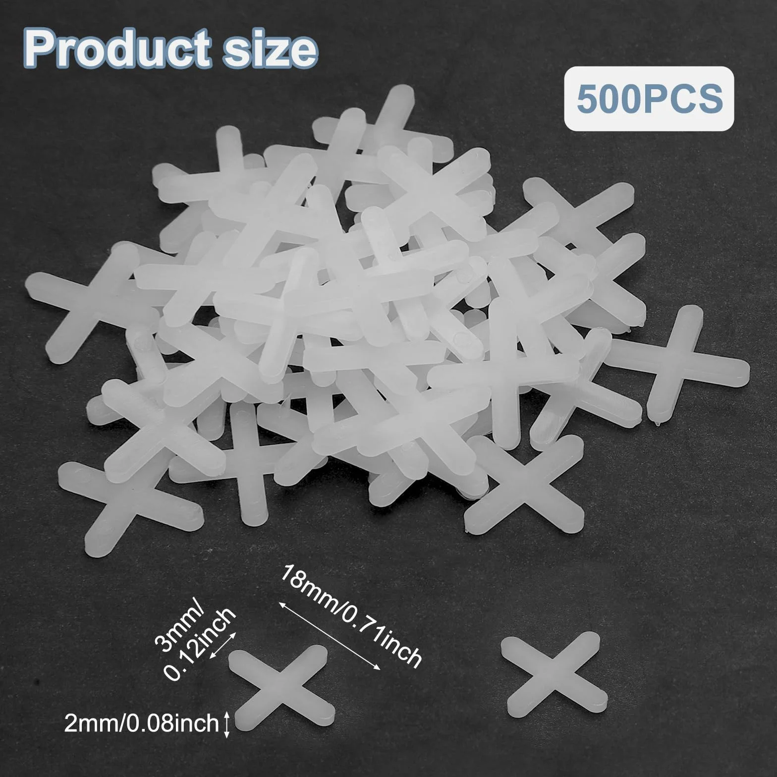 VOSSOT 500 sztuk krzyży do płytek, 3 mm, podkładki dystansowe do płytek, białe, z tworzywa sztucznego, pomoc w układaniu płytek, na ścianę, płytki podłogowe