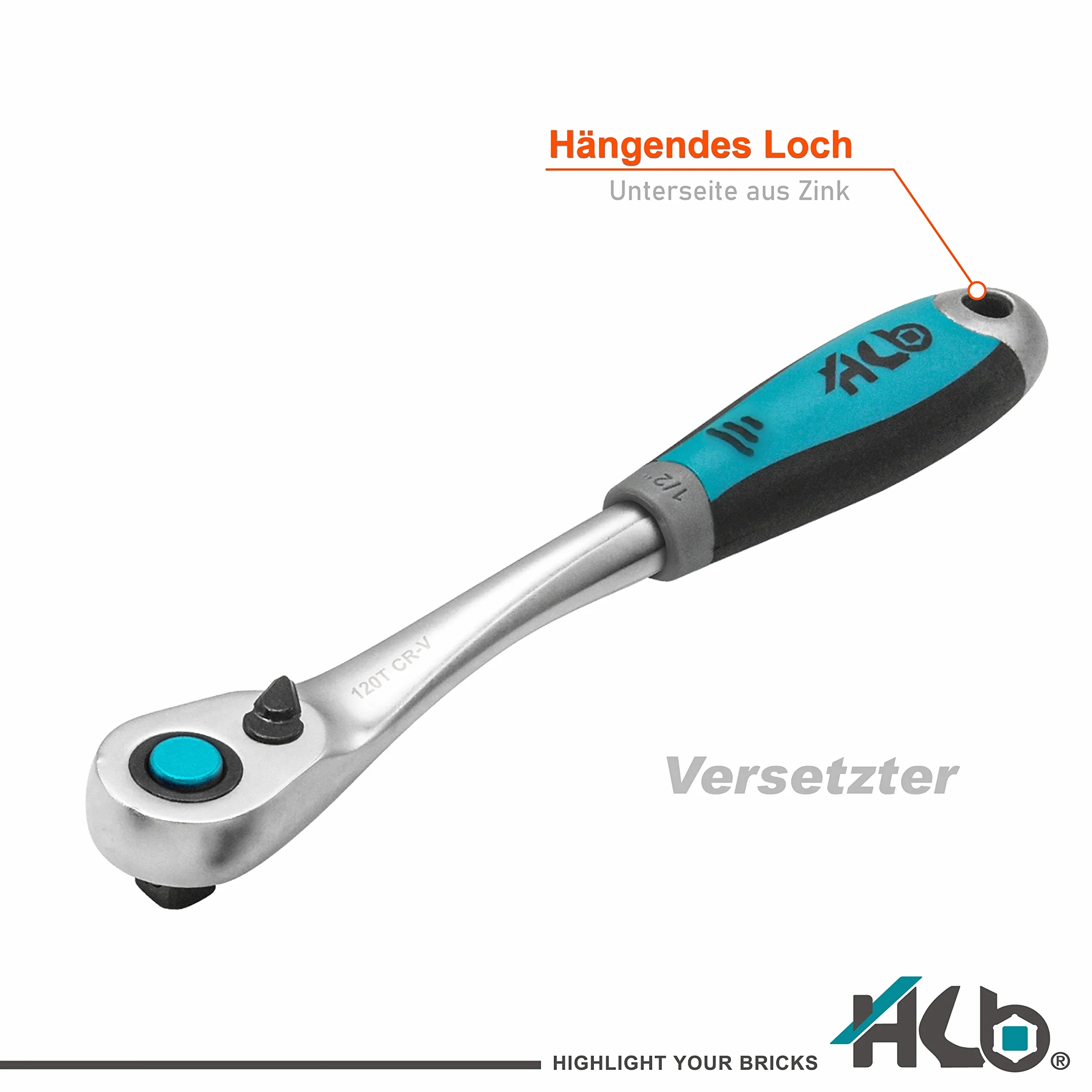 HB Zestaw Nasadek 25 Sztuk 1/2" z Grzechotką 120 Zębów Rewersyjną, Ergonomiczny Uchwyt, Quick Release, Przedłużka, Walizka z Zatrzaskiem, Made in Taiwan AKM018-G
