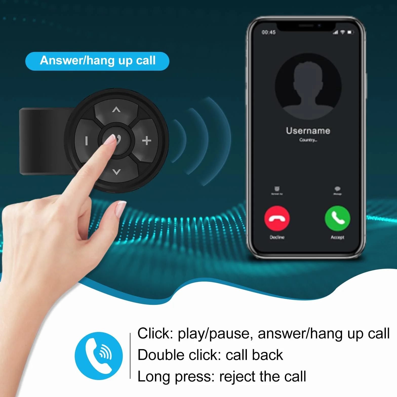 VOBOR Przycisk multimedialny Bluetooth, bezprzewodowy pilot zdalnego sterowania Bluetooth, wodoodporny pasek IP67, kontroler telefonu do motocykla, roweru samochodowego