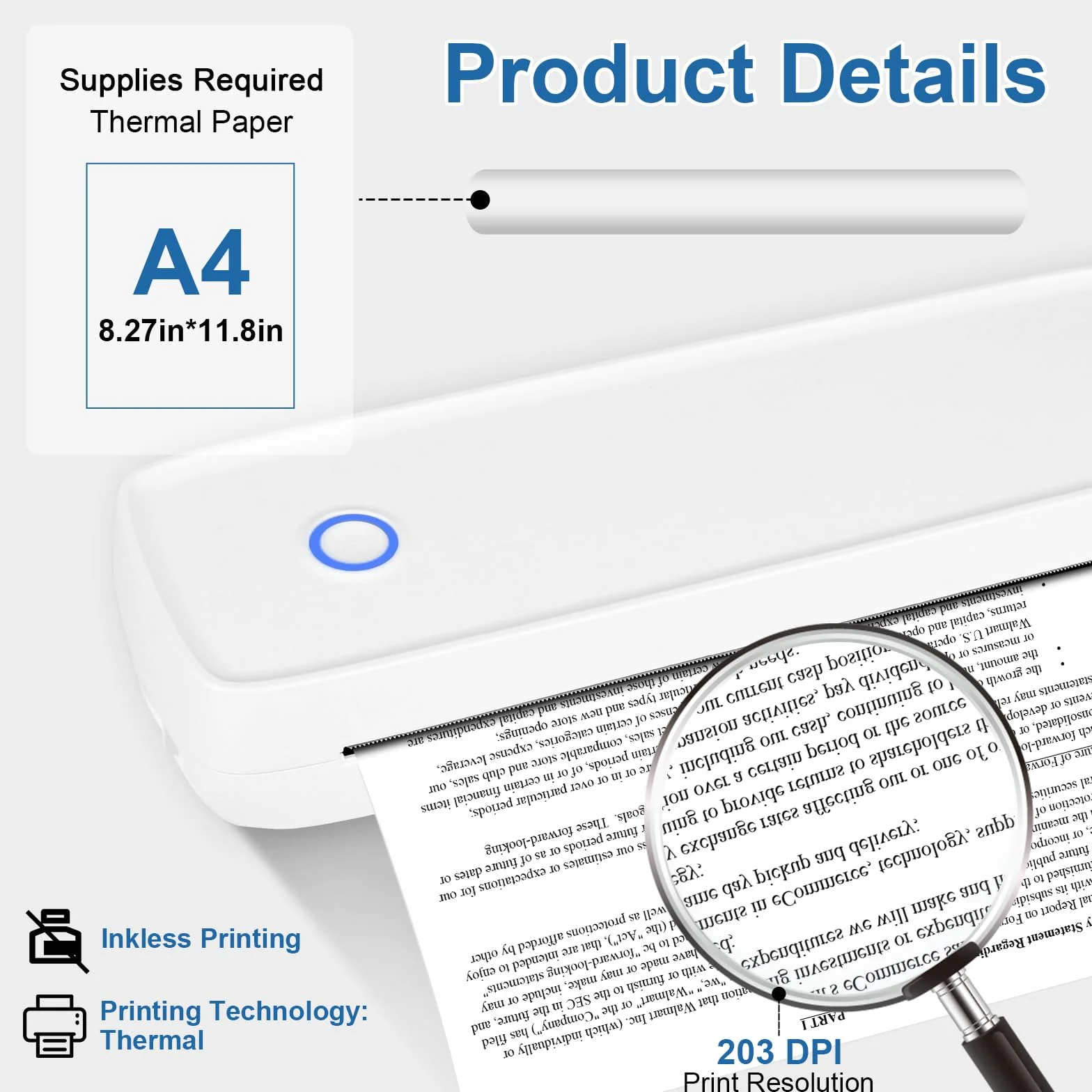 GuKKK Mobilna mini drukarka A4, przenośna drukarka termiczna A4, mała drukarka termiczna Bluetooth, obsługuje papier termiczny A4, 210 x 297 mm, druk termiczny w podróży i w domu, kompatybilna z iOS i