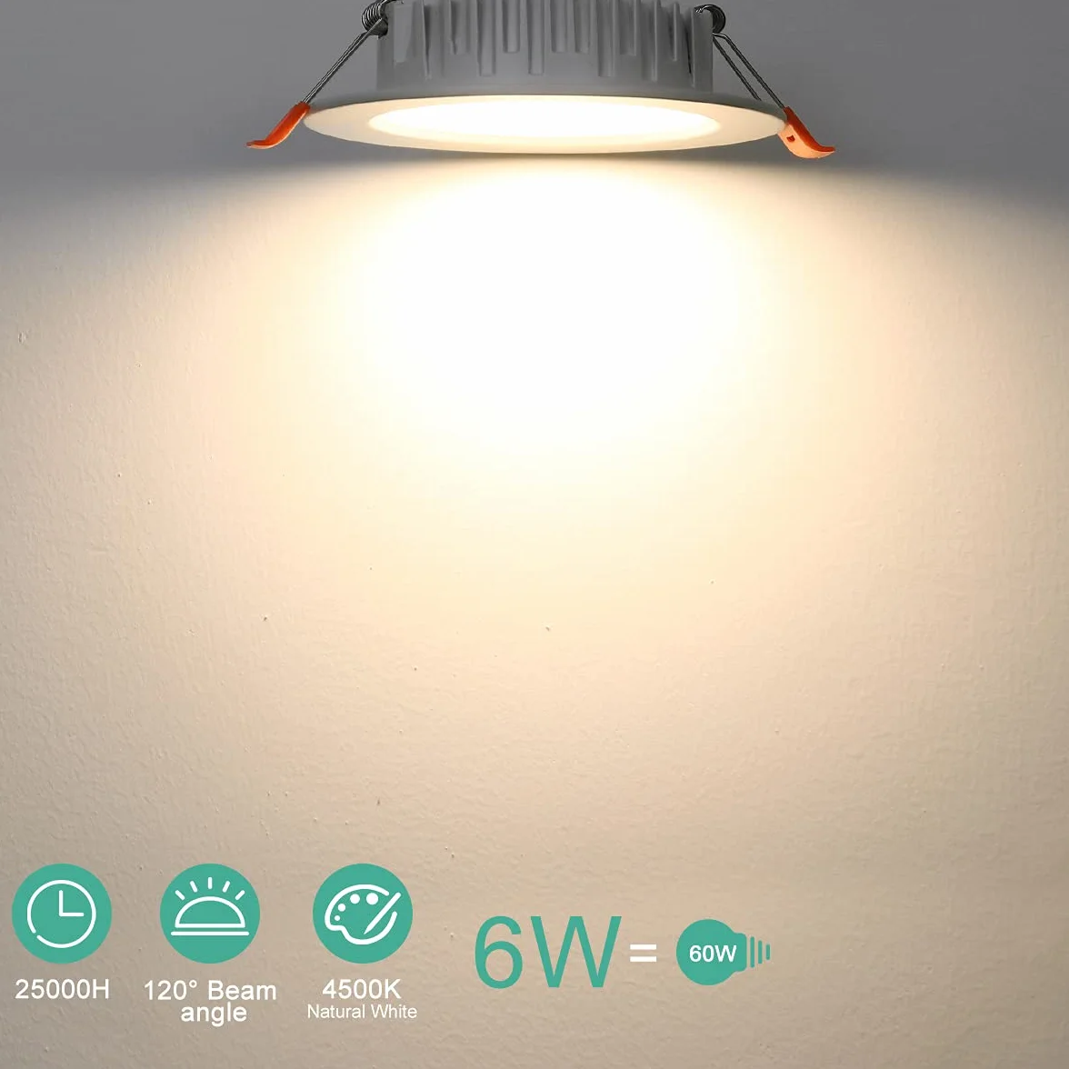 Downlight LED wpuszczany 6 W odpowiednik 60 W, 6 sztuk wpuszczany reflektor LED okrągły neutralny 4500K, 600LM ultra cienki 26 mm, Ф85-95 mm, nieściemnialny AC 160-260 V, LED iluminator do salonu