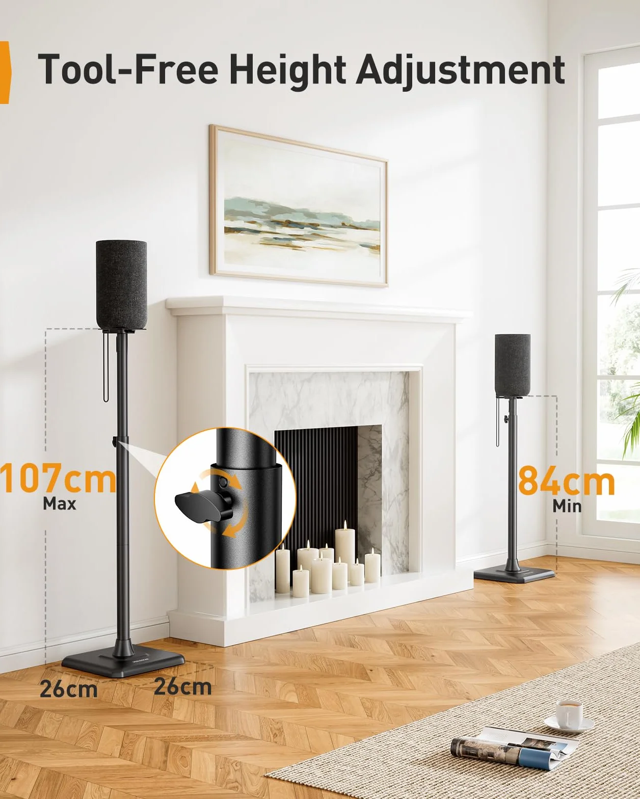 Perlegear Statywy głośnikowe PGSS12, para stojaków, regulacja wysokości do 6 kg, zarządzanie kablami