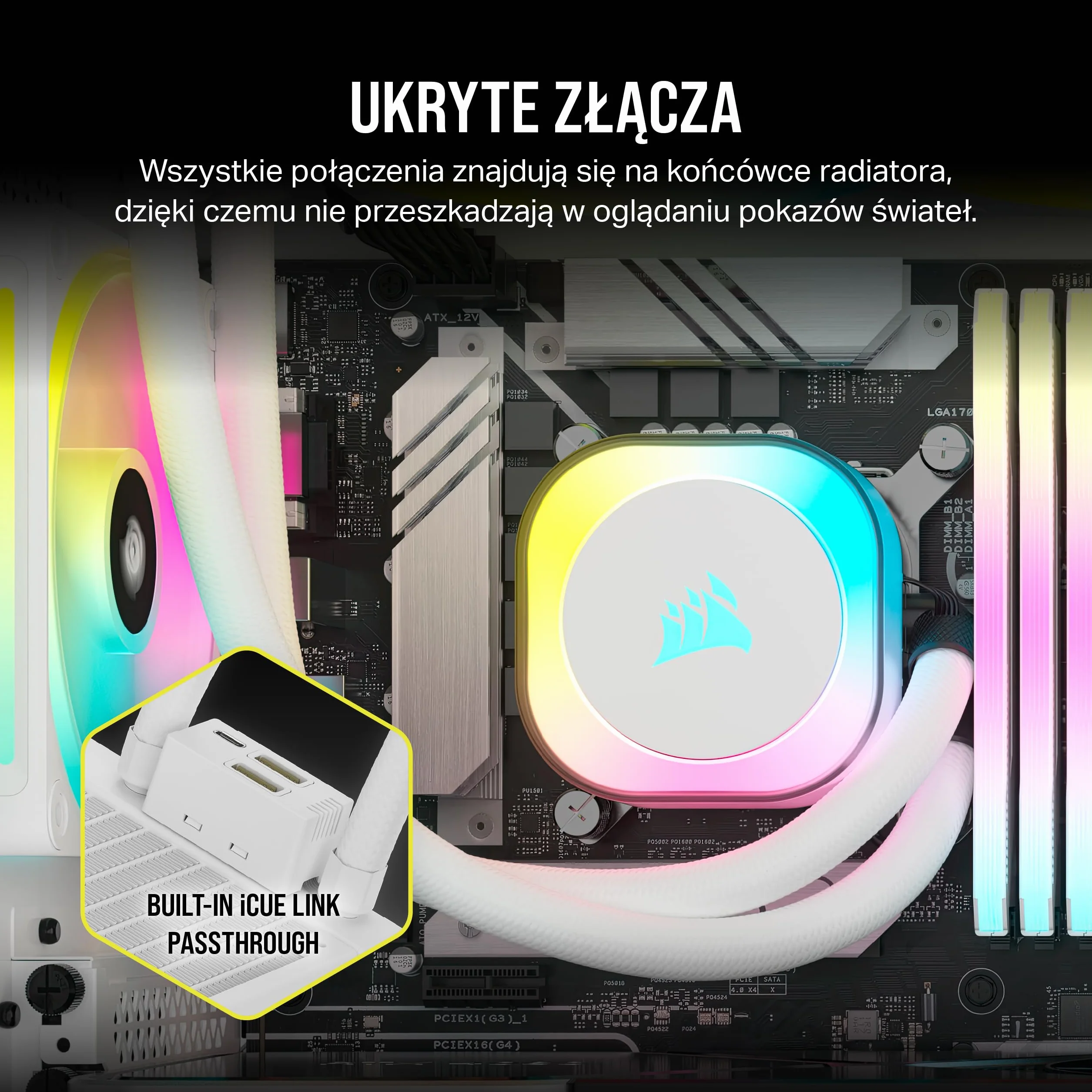CORSAIR iCUE LINK H100i RGB Chłodzenie Procesora Cieczą - 240 mm AIO - Wentylatory QX120 RGB - Pasuje do Intel® LGA 1700, AMD® AM5 - W Zestawie Koncentrator Systemowy iCUE LINK - Biały