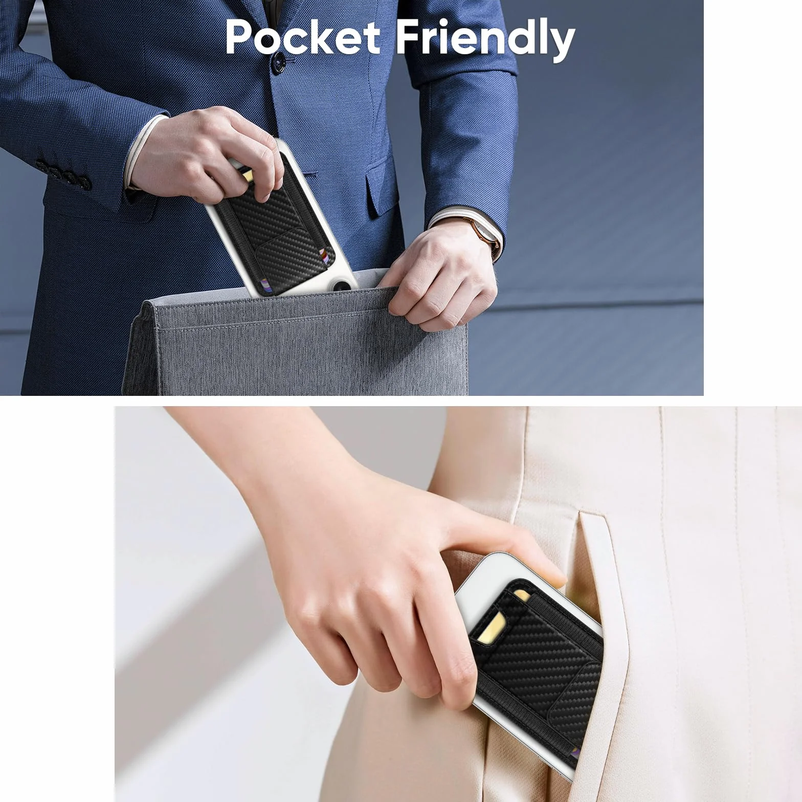CaseBot Magsafe Wallet magnetyczny uchwyt na karty iPhone 16/15/14/13/12 RFID włókno węglowe